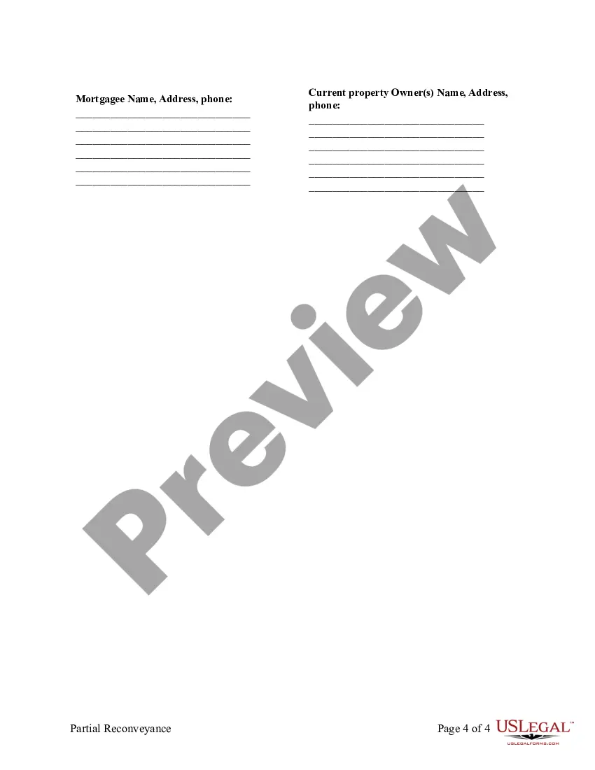 Preview Partial Release of Property From Deed of Trust for Individual