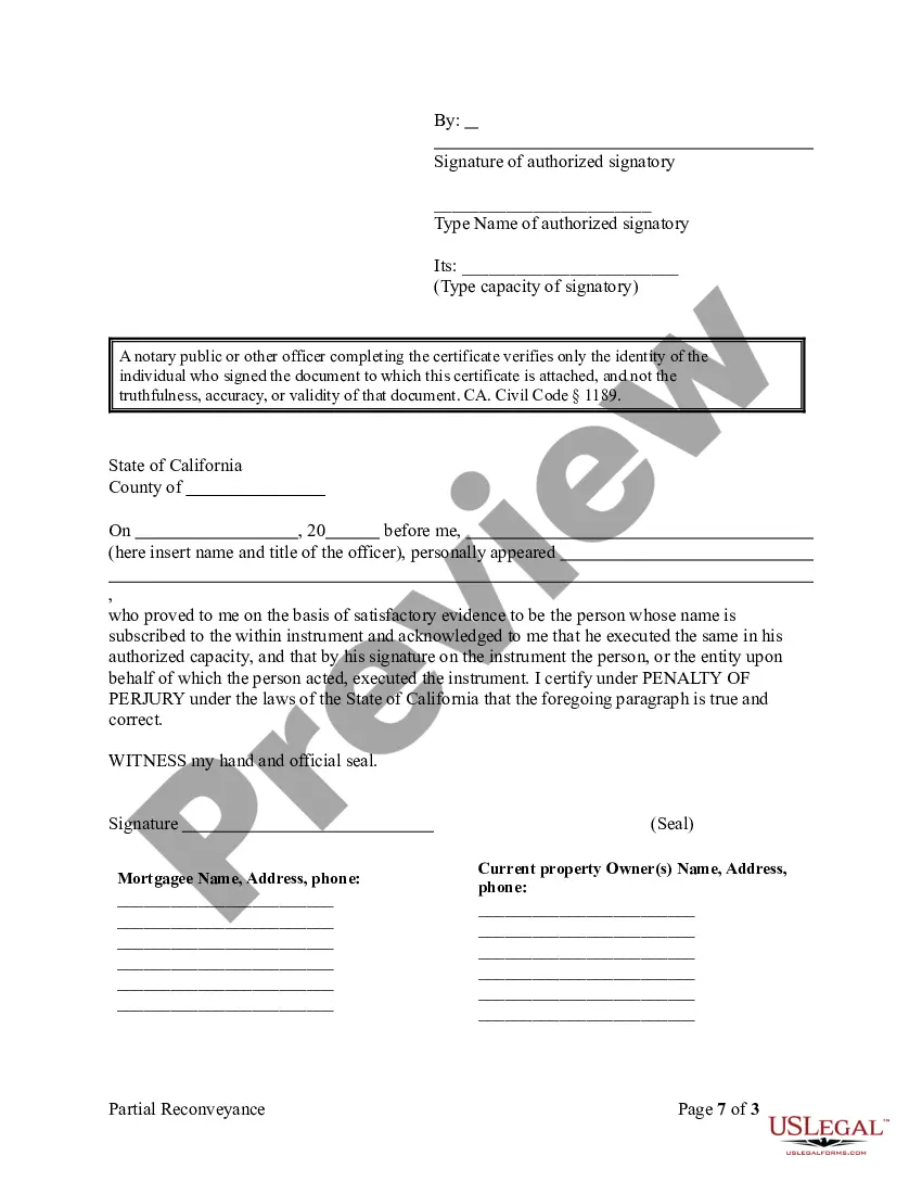 Preview Partial Release of Property From Deed of Trust for Corporation