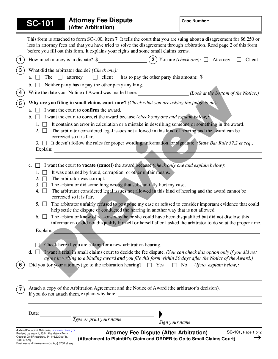 form Attorney - Client Fee Dispute - Attachment to Plaintiff's Claim preview