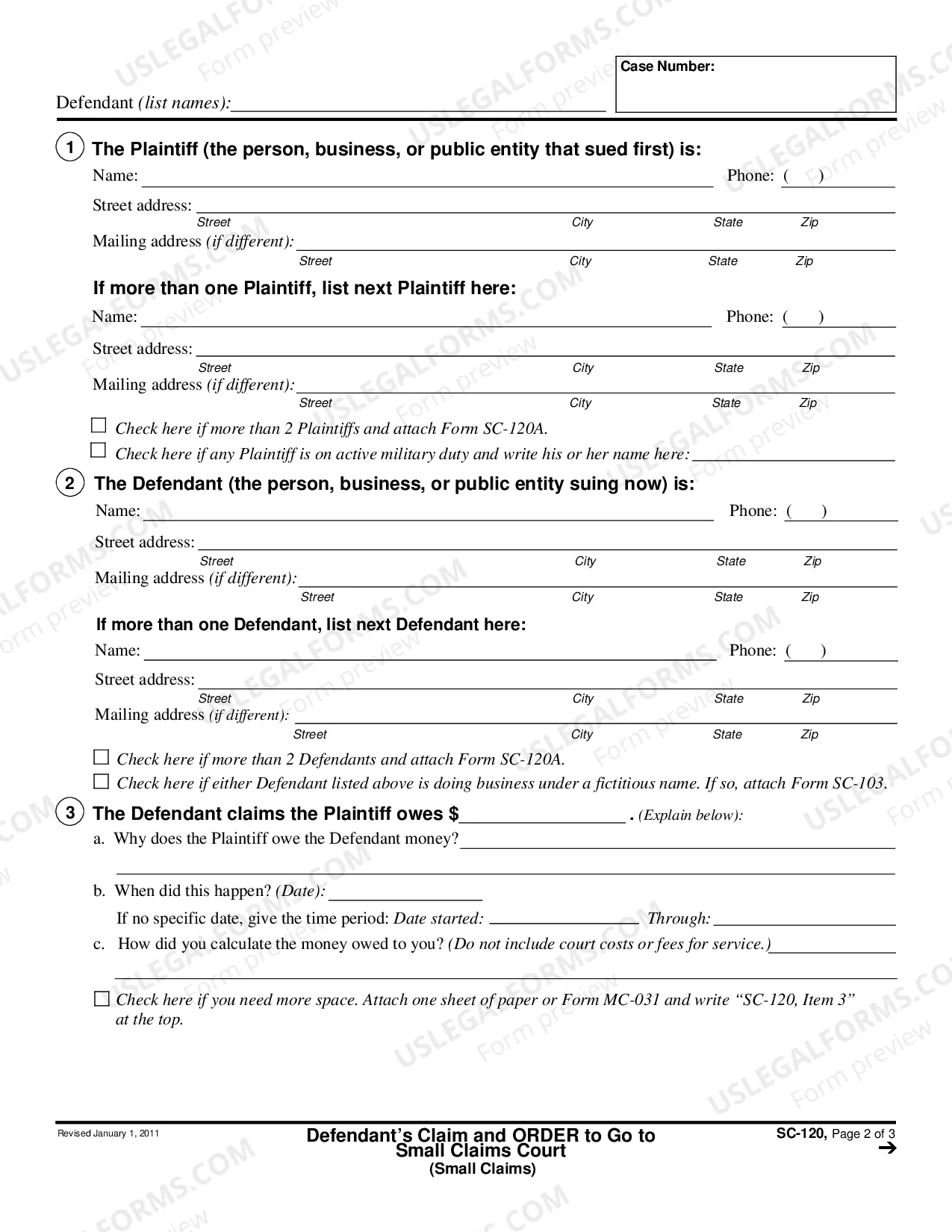 Preview Defendant's Claim and Order to Plaintiff