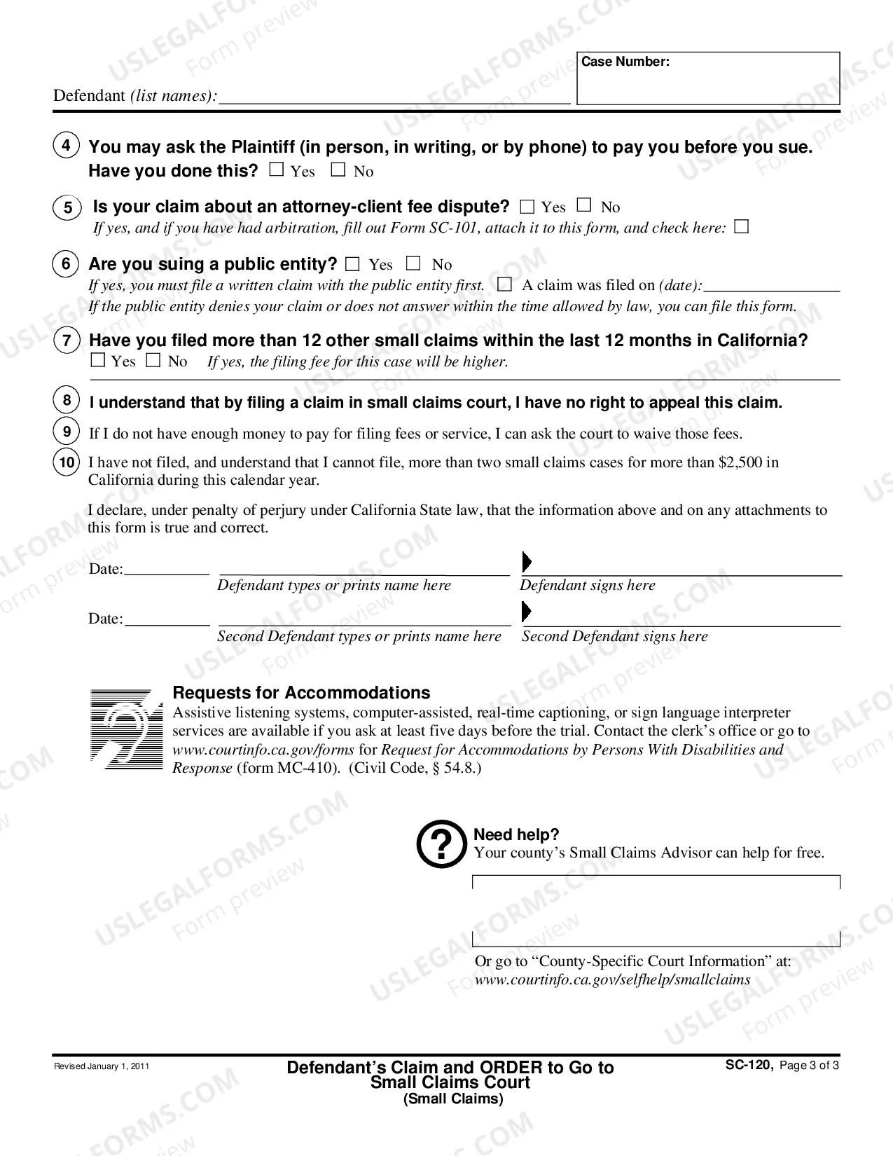 Preview Defendant's Claim and Order to Plaintiff