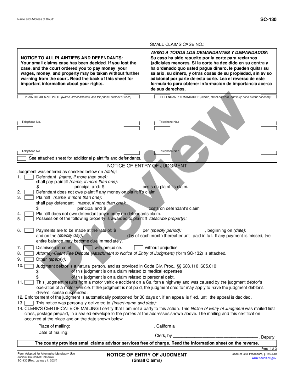 form Notice of Entry of Judgment preview