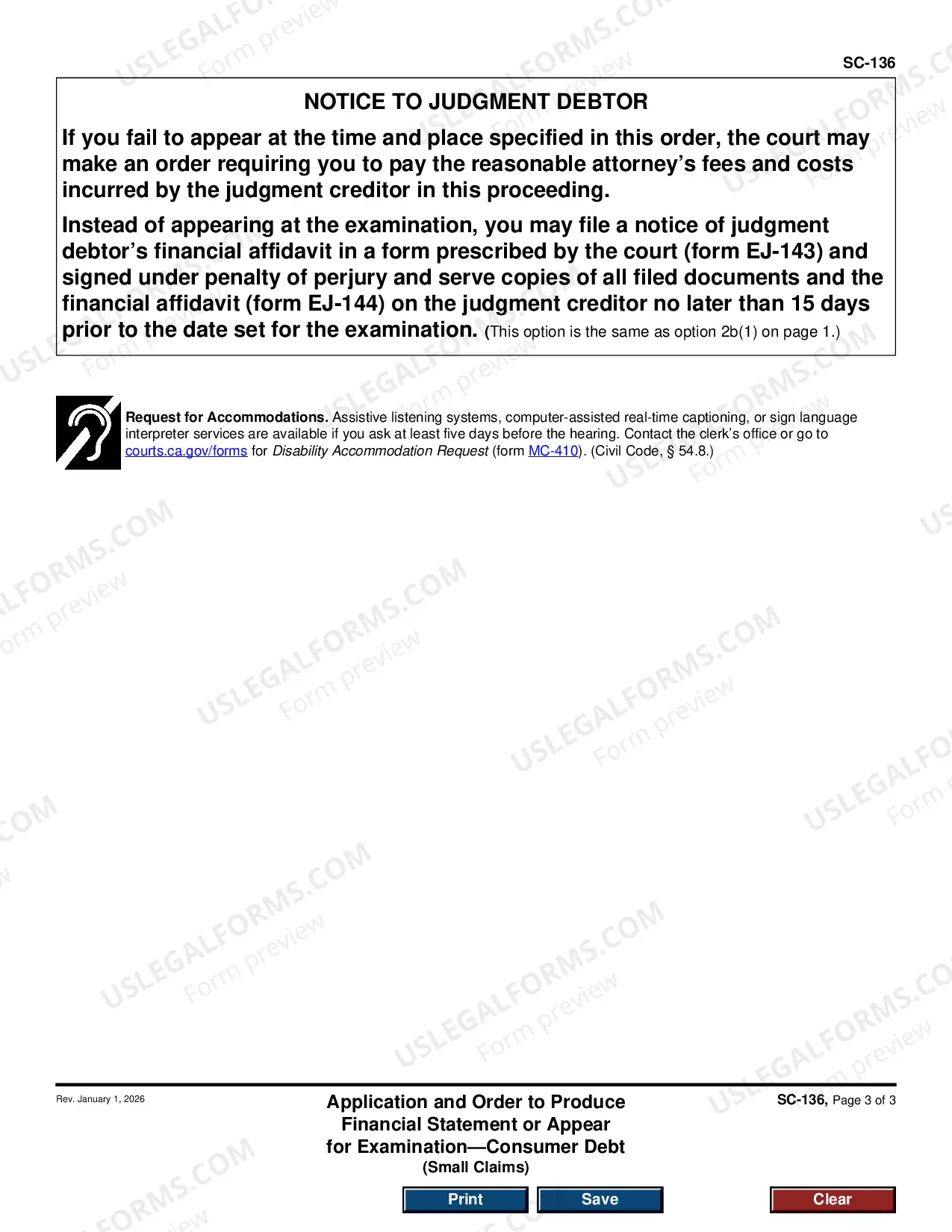 Preview Application and Order to Produce Financial Statement or Appear for Examination - Consumer Debt - Small Claims