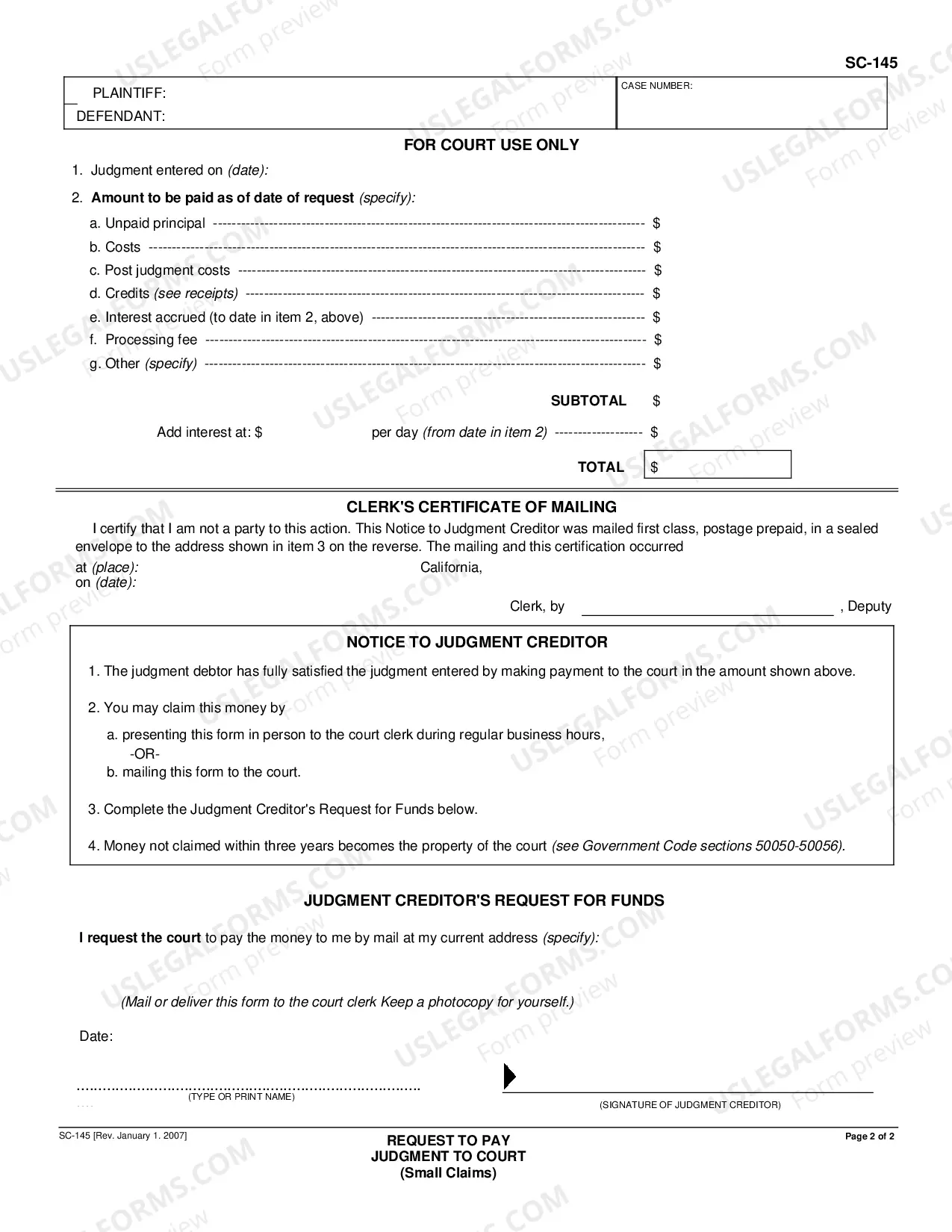 Preview Request to Pay Judgment to Court