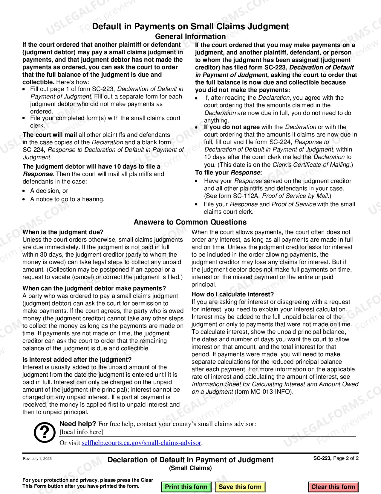 Preview Declaration of Default in Payment of Judgment