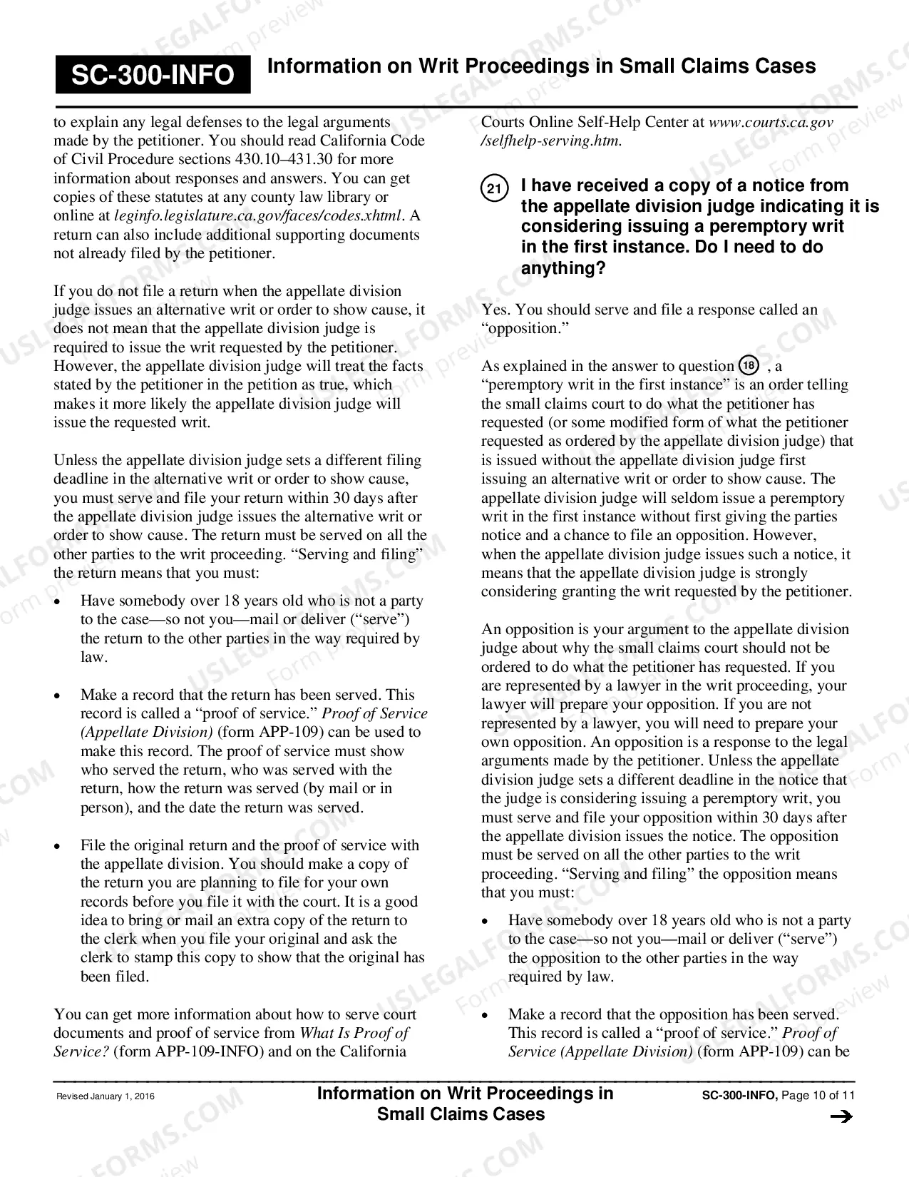 Preview Information on Writ Proceedings in Small Claims Cases