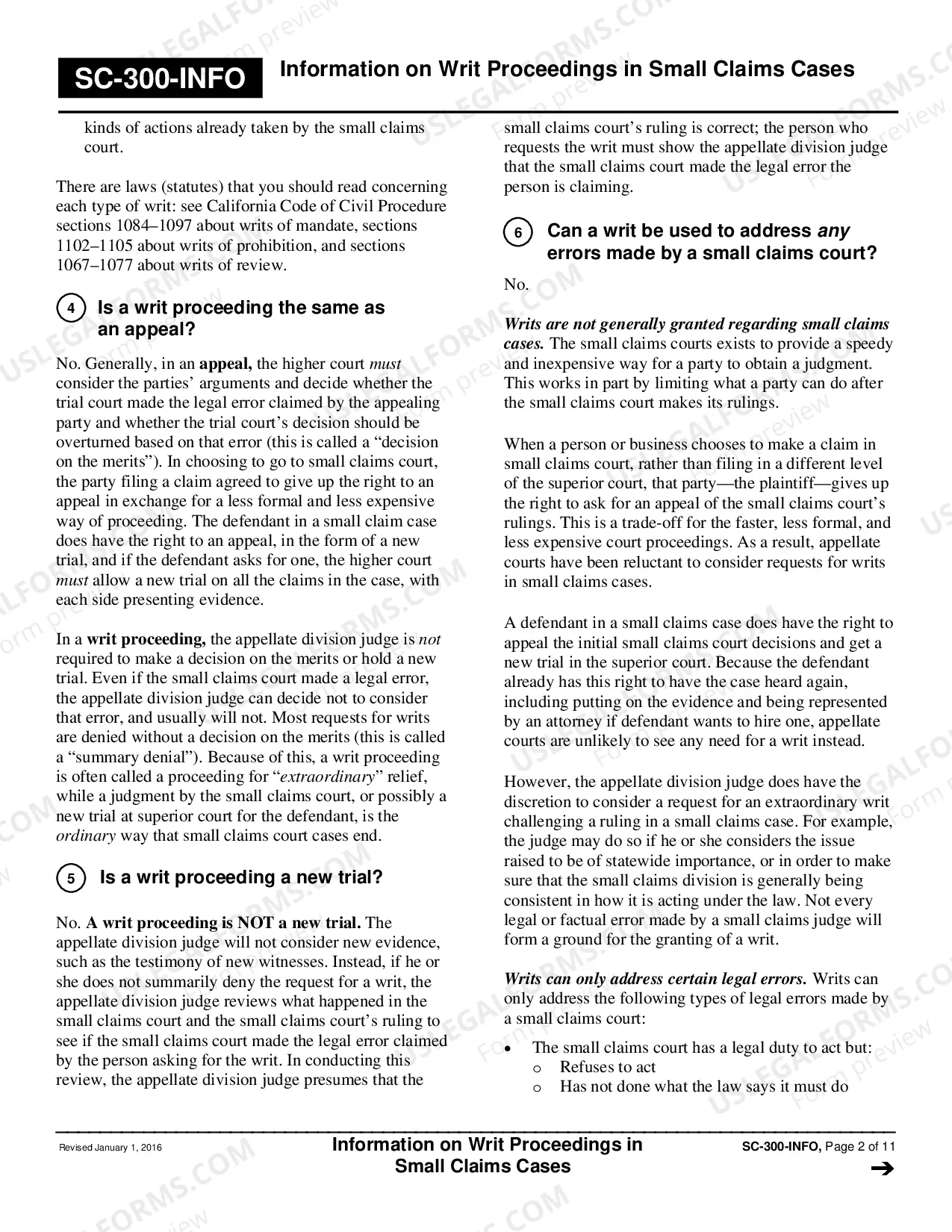 Preview Information on Writ Proceedings in Small Claims Cases