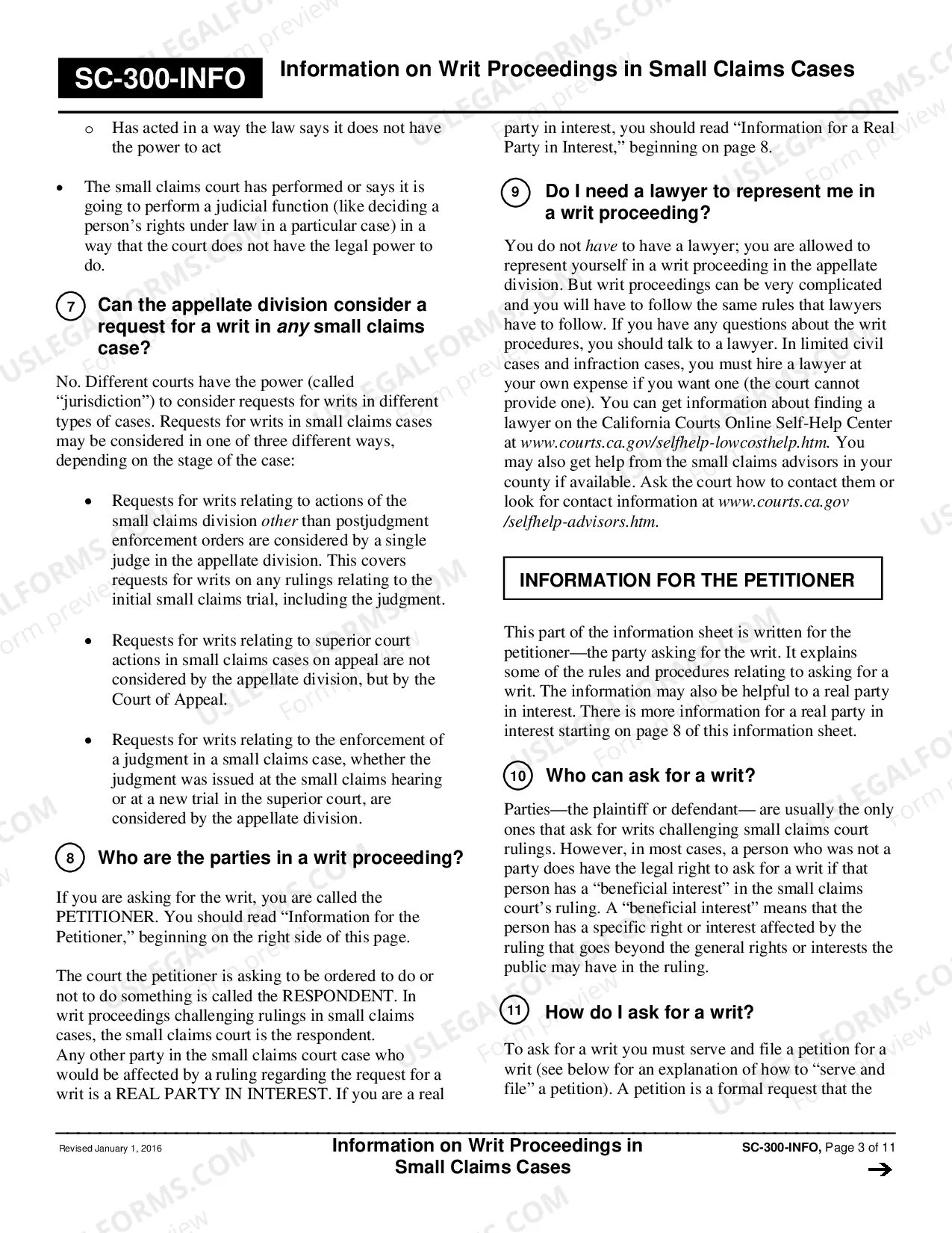Preview Information on Writ Proceedings in Small Claims Cases