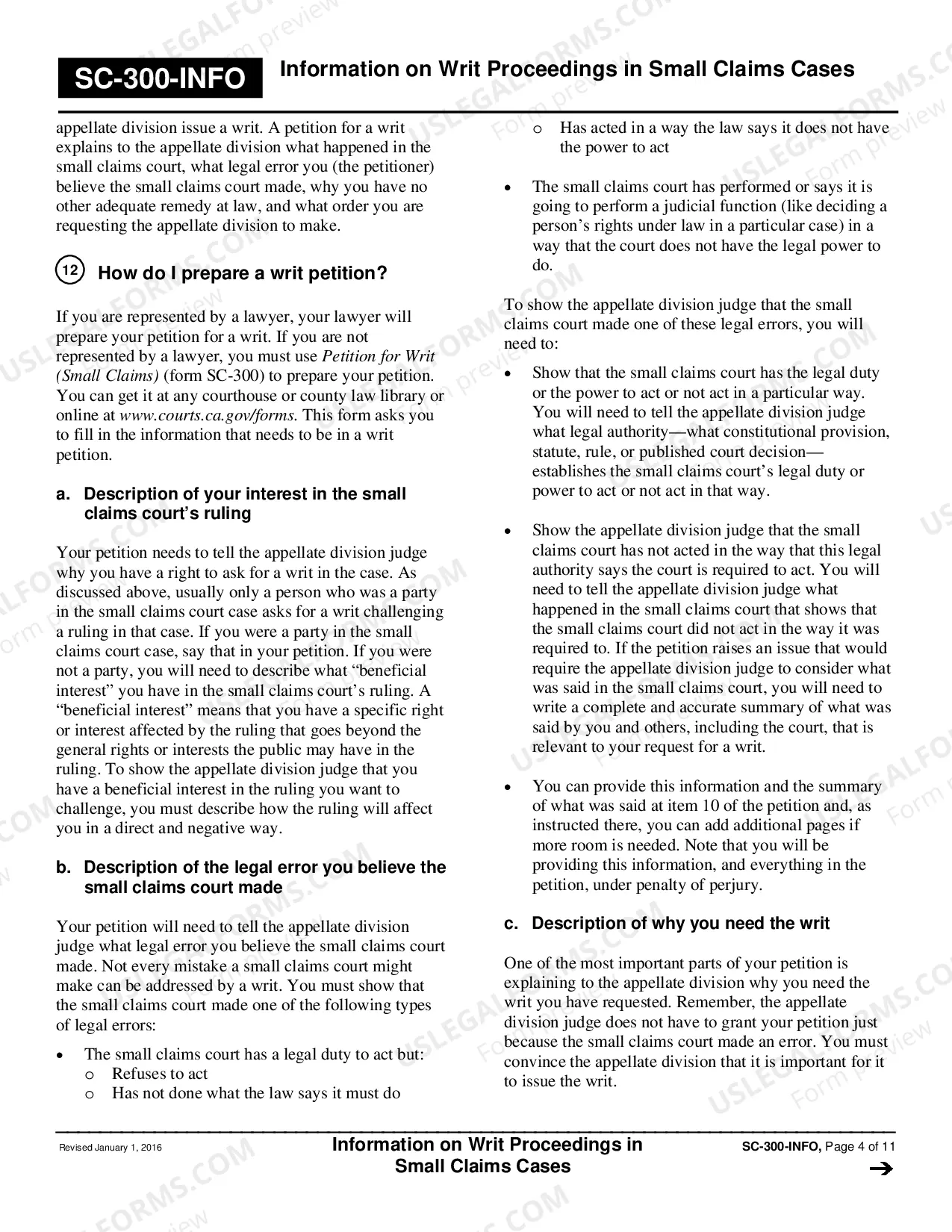 Preview Information on Writ Proceedings in Small Claims Cases