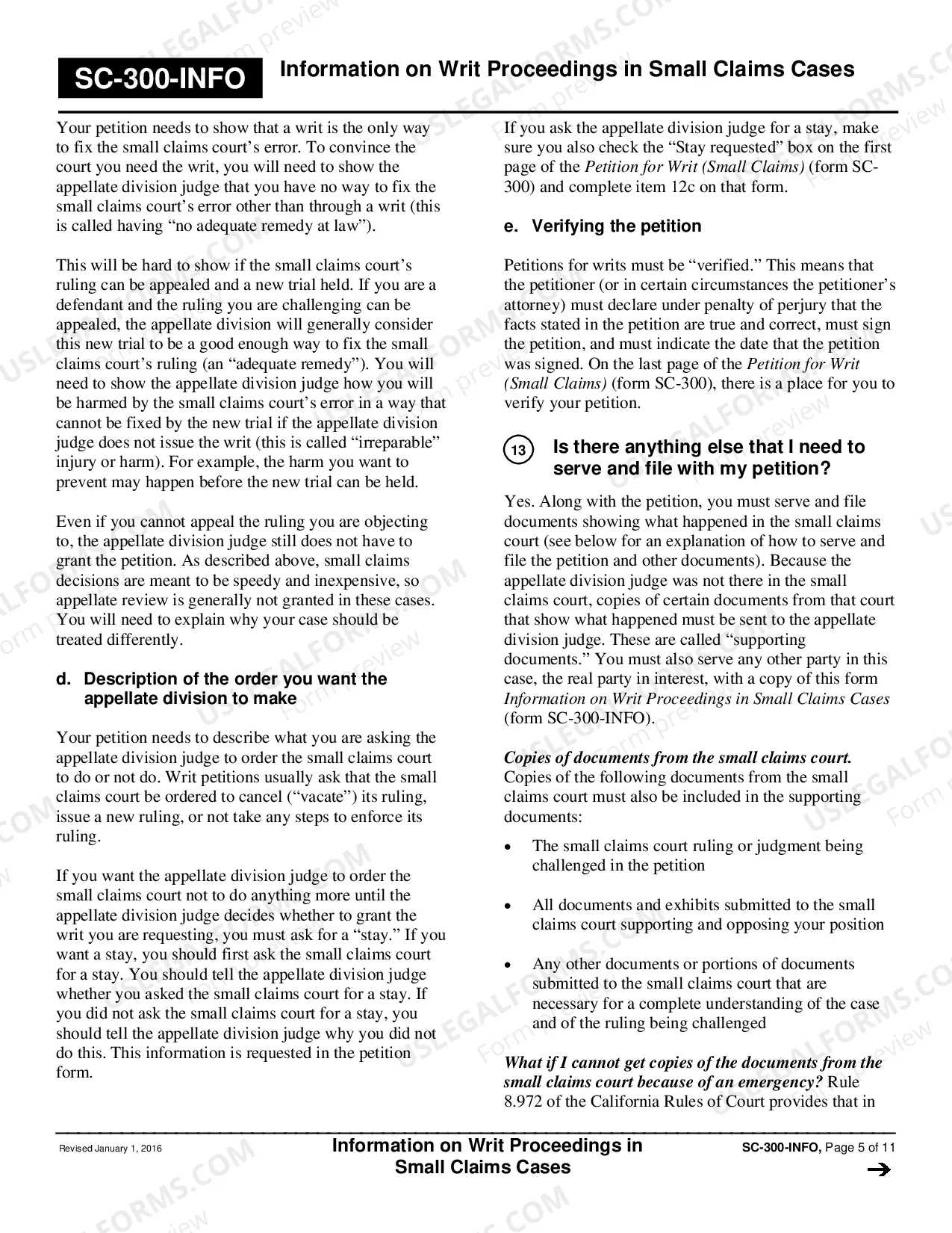 Preview Information on Writ Proceedings in Small Claims Cases