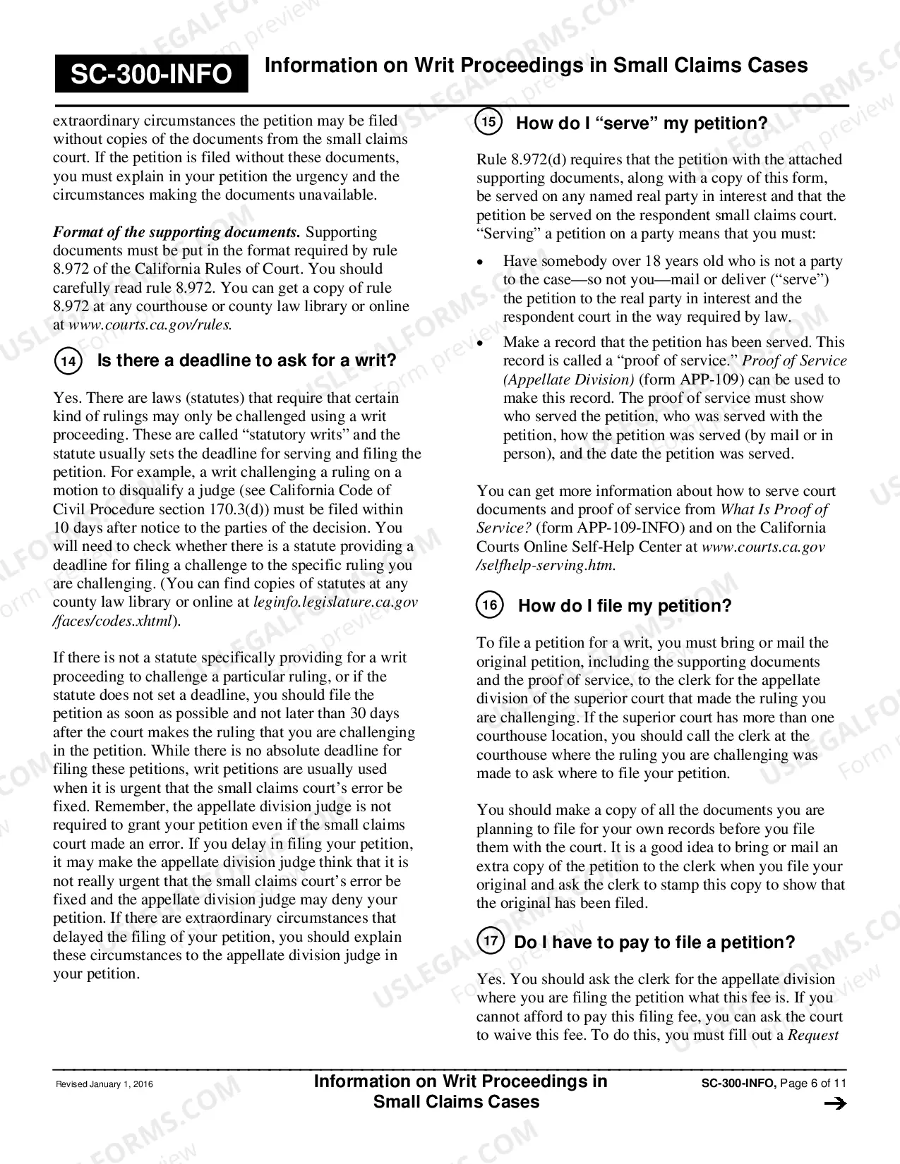 Preview Information on Writ Proceedings in Small Claims Cases