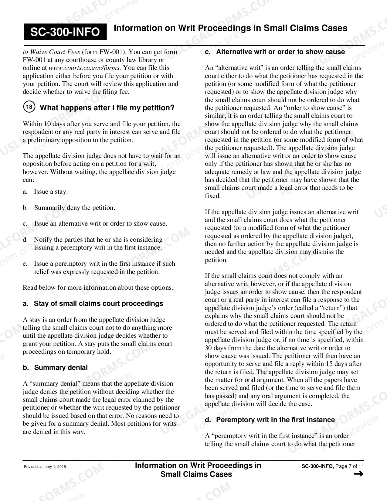 Preview Information on Writ Proceedings in Small Claims Cases