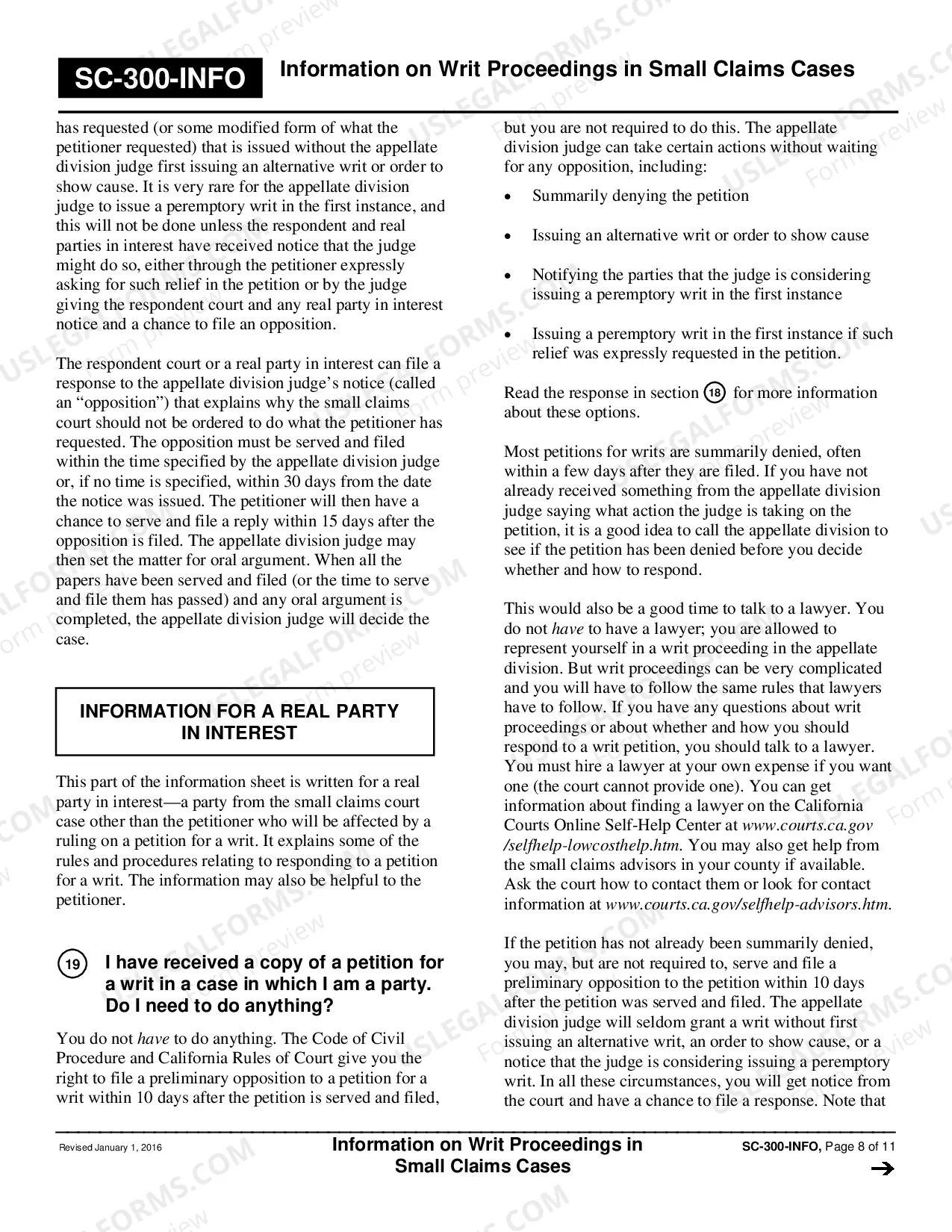 Preview Information on Writ Proceedings in Small Claims Cases