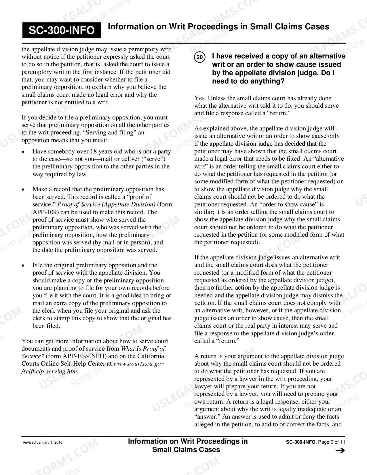 Preview Information on Writ Proceedings in Small Claims Cases