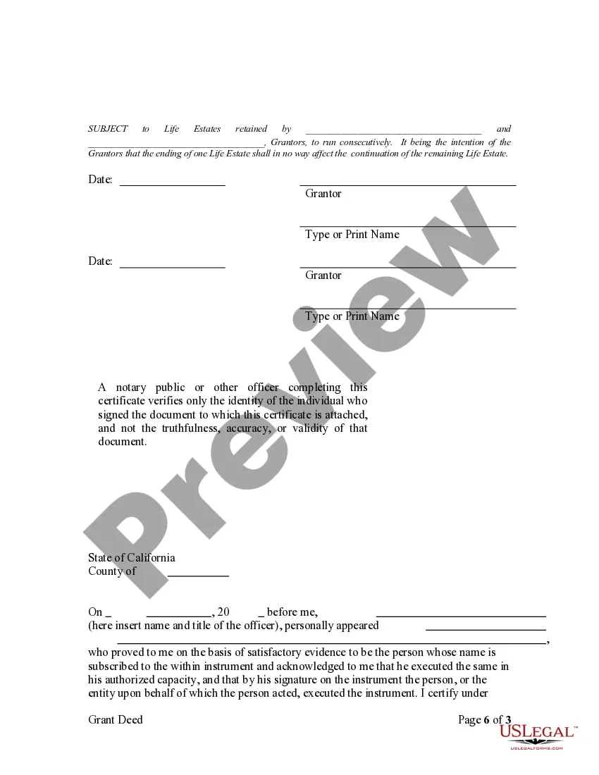 Get Grant Deed - Parents to Child with Reservation of Life Estate Preview Grant Deed - Parents to Child with Reservation of Life Estate