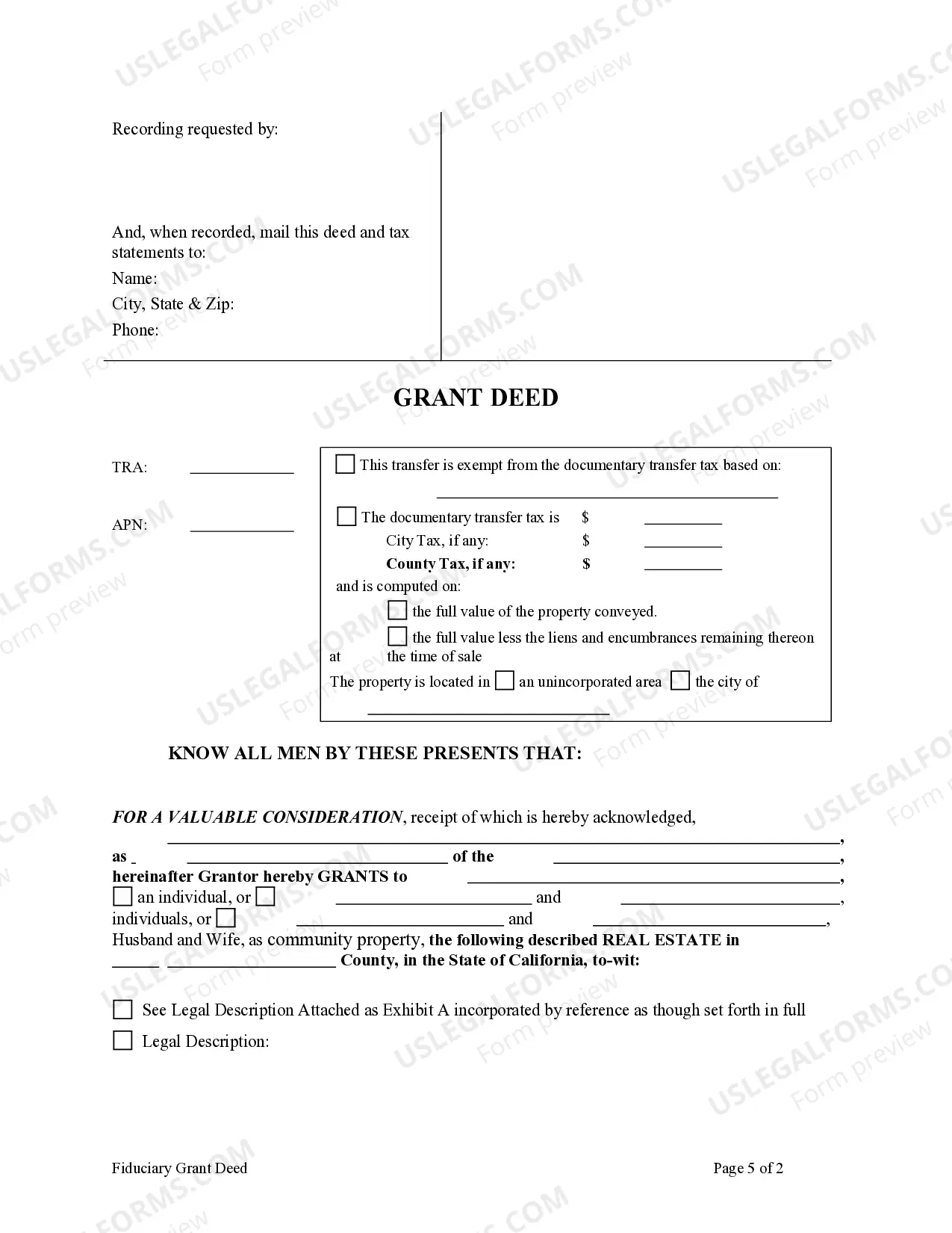 Preview Warranty Deed for Fiduciary