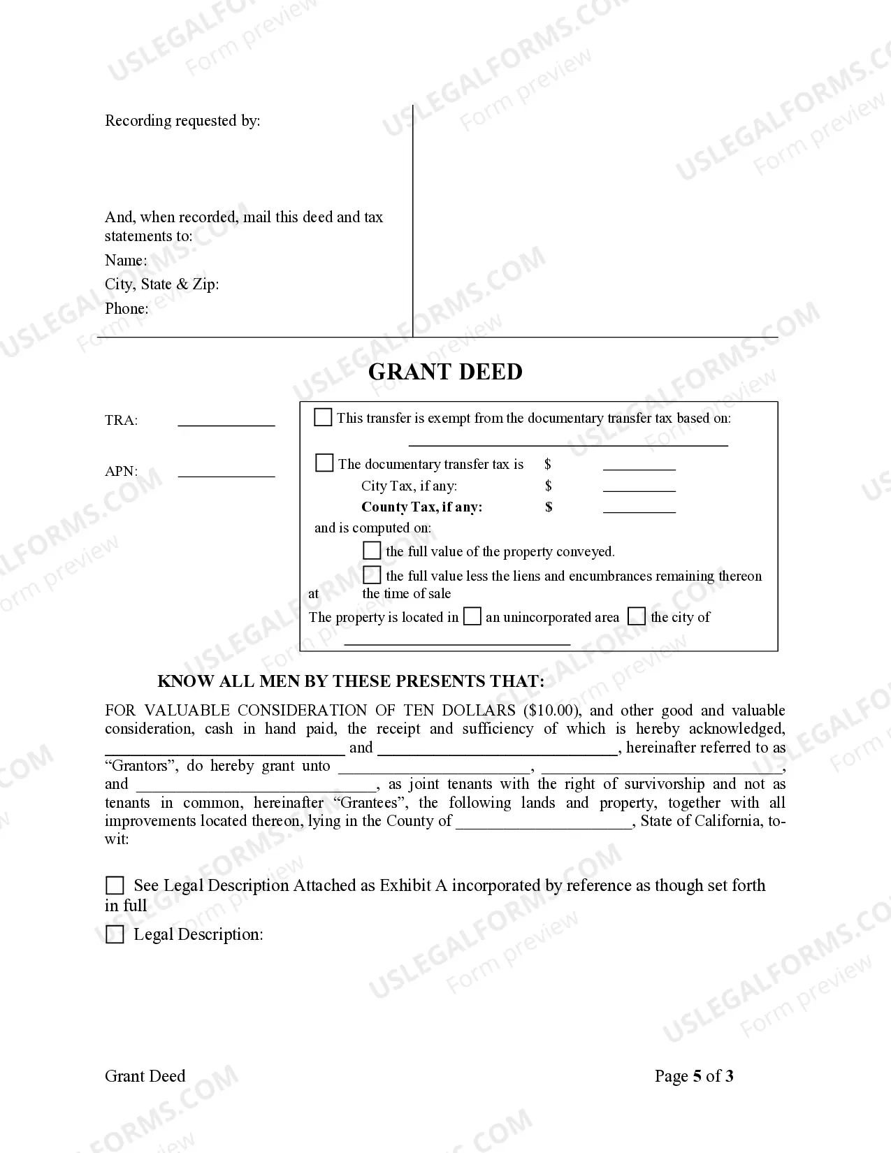 Preview Grant Deed - Two Individuals to Three Individuals as Joint Tenants
