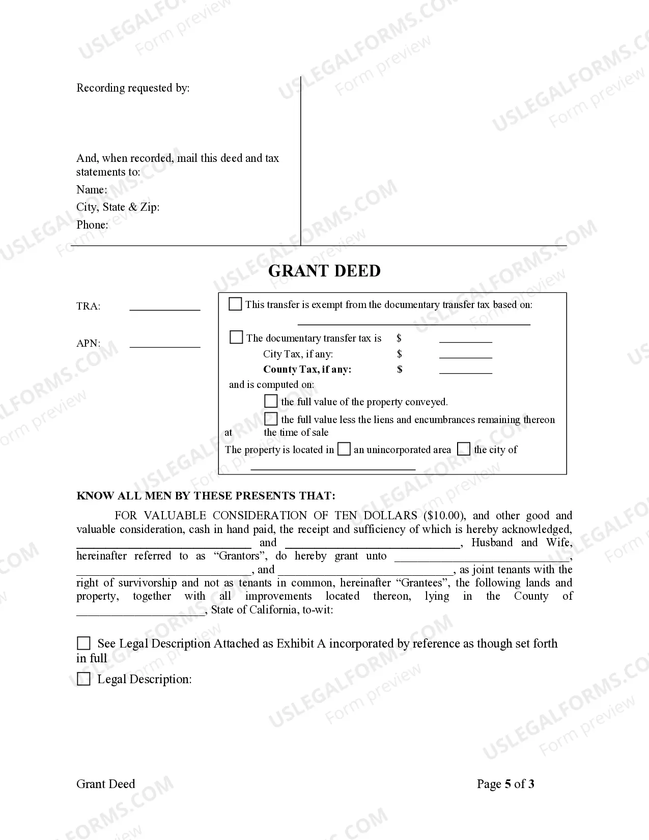 Preview Grant Deed from Husband and Wife to Three Individuals as Joint Tenants