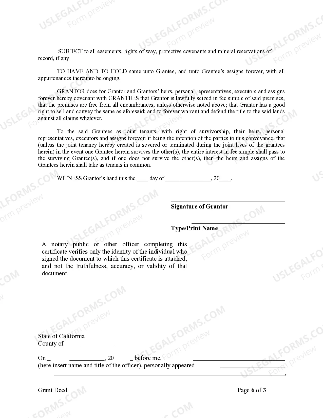 Preview Grant Deed - One Individual to Five Individuals as Joint Tenants