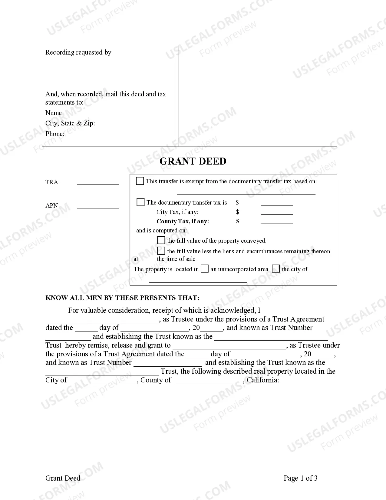 Preview Grant Deed - Living Trust to Living Trust