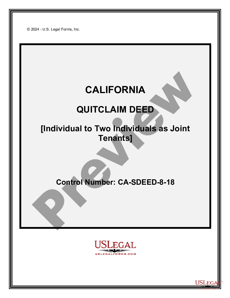 page 0 Quitclaim Deed from one Individual to Two Individuals as Joint Tenants preview