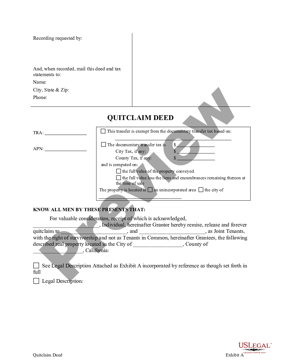 page 4 Quitclaim Deed from one Individual to Two Individuals as Joint Tenants preview