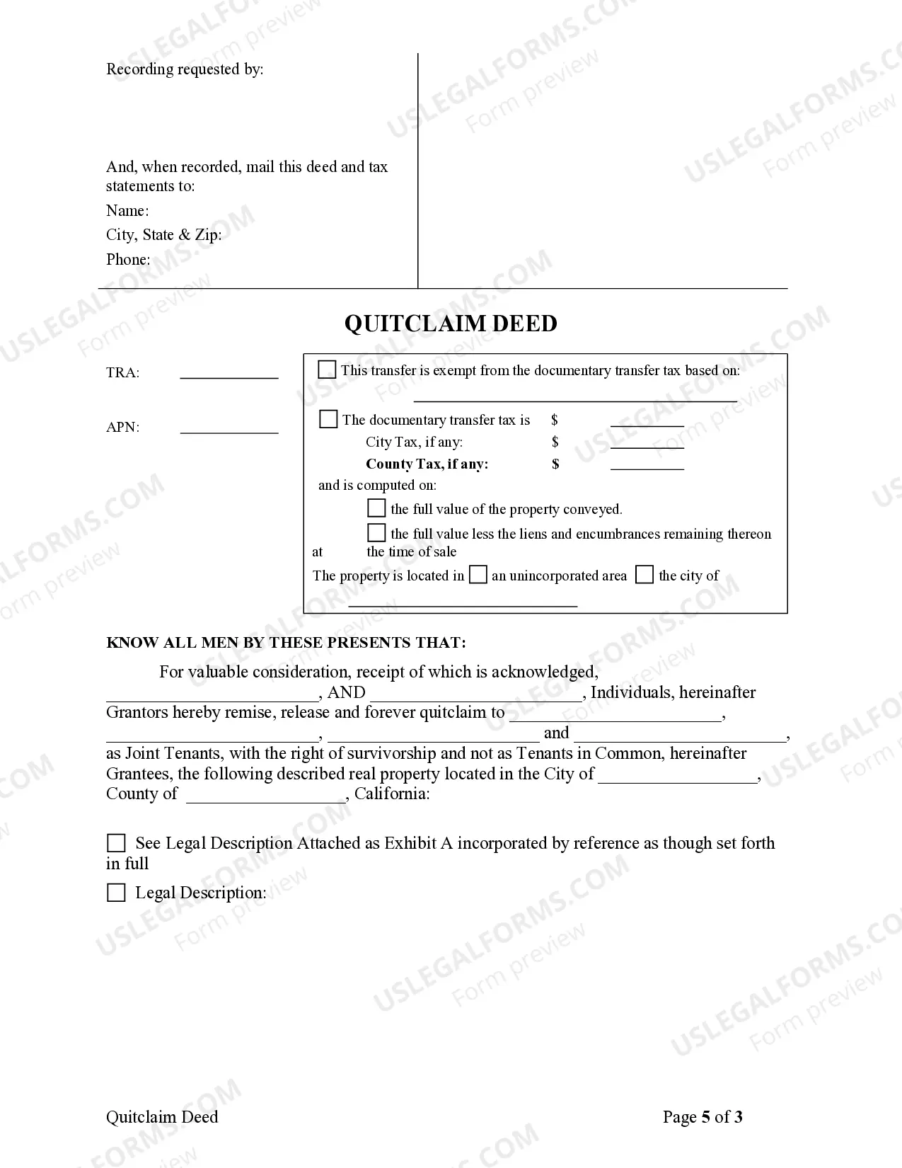 Preview Quitclaim Deed from two Individuals to Four Individuals as Joint Tenants