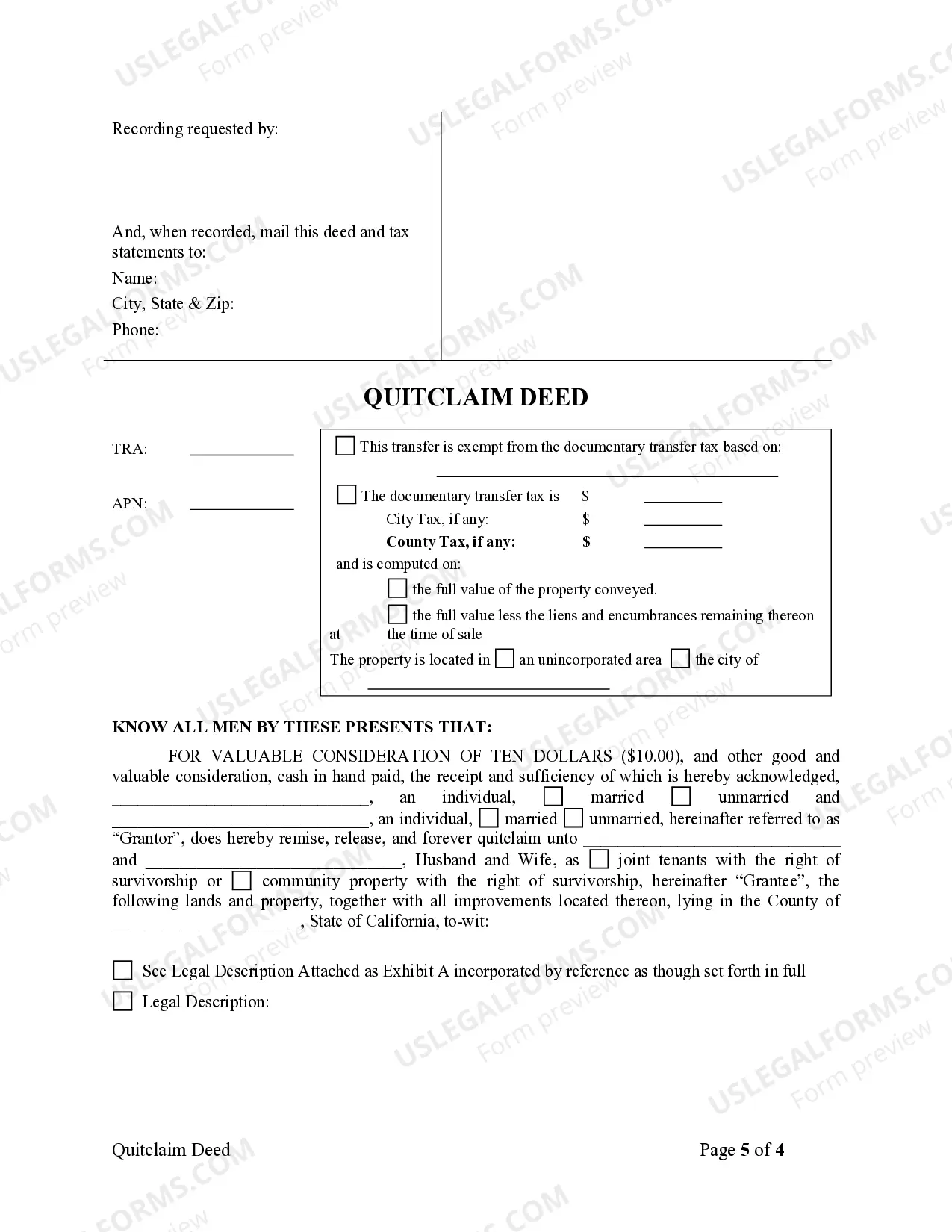 Preview Quitclaim Deed from two Individuals to Husband and Wife