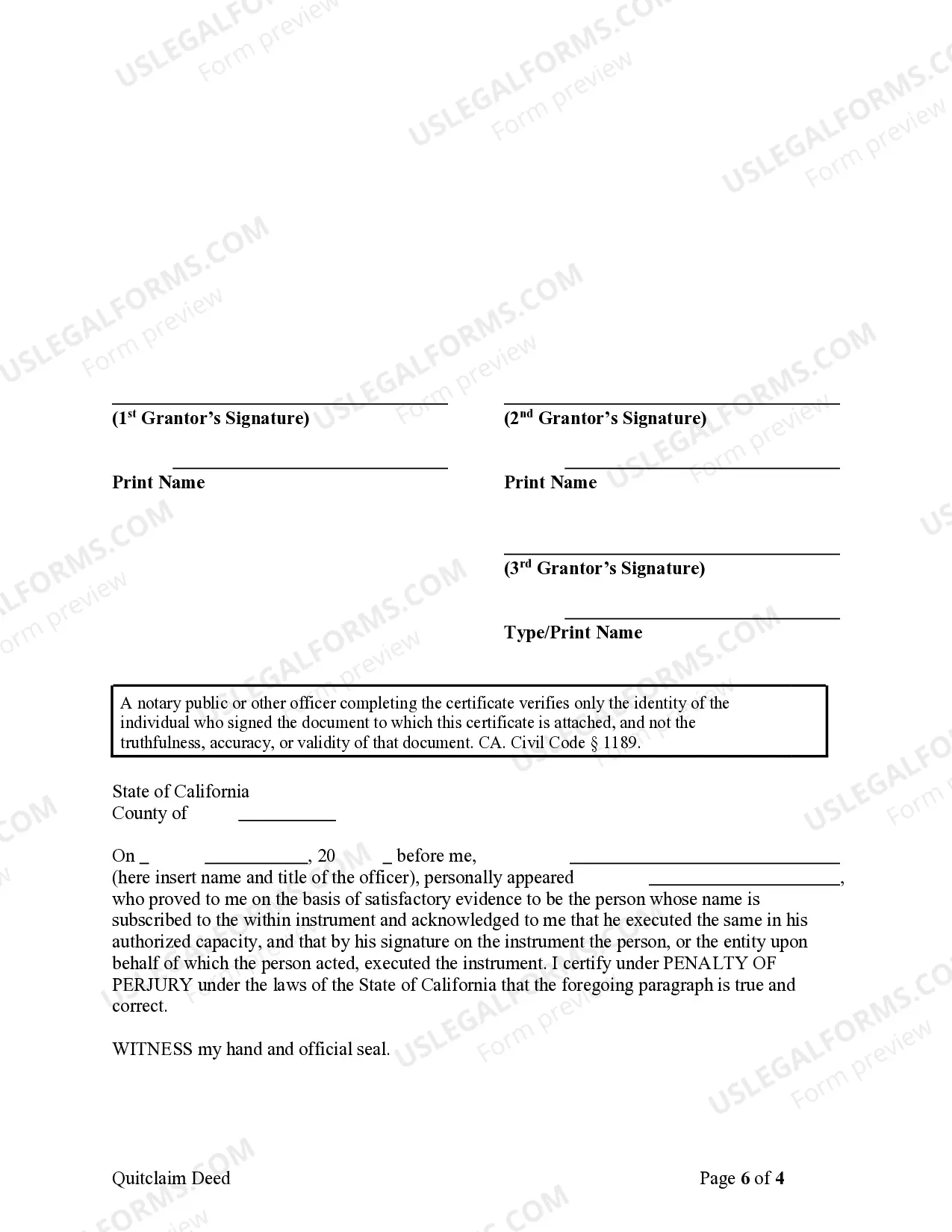 Preview Quitclaim Deed for Three Individuals to Four Individuals as Joint Tenants