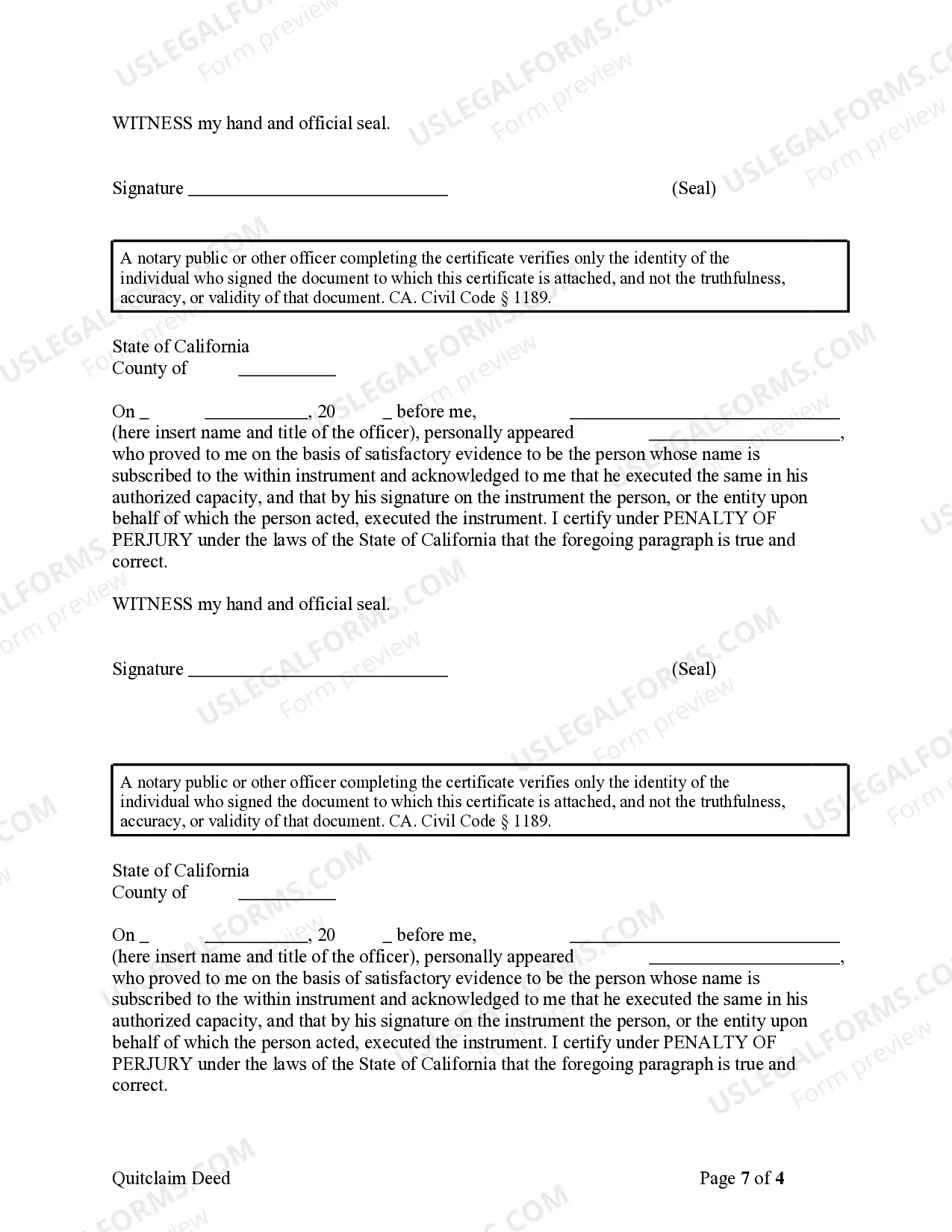 Preview Quitclaim Deed for Four Individuals to Two Individuals as Joint Tenants