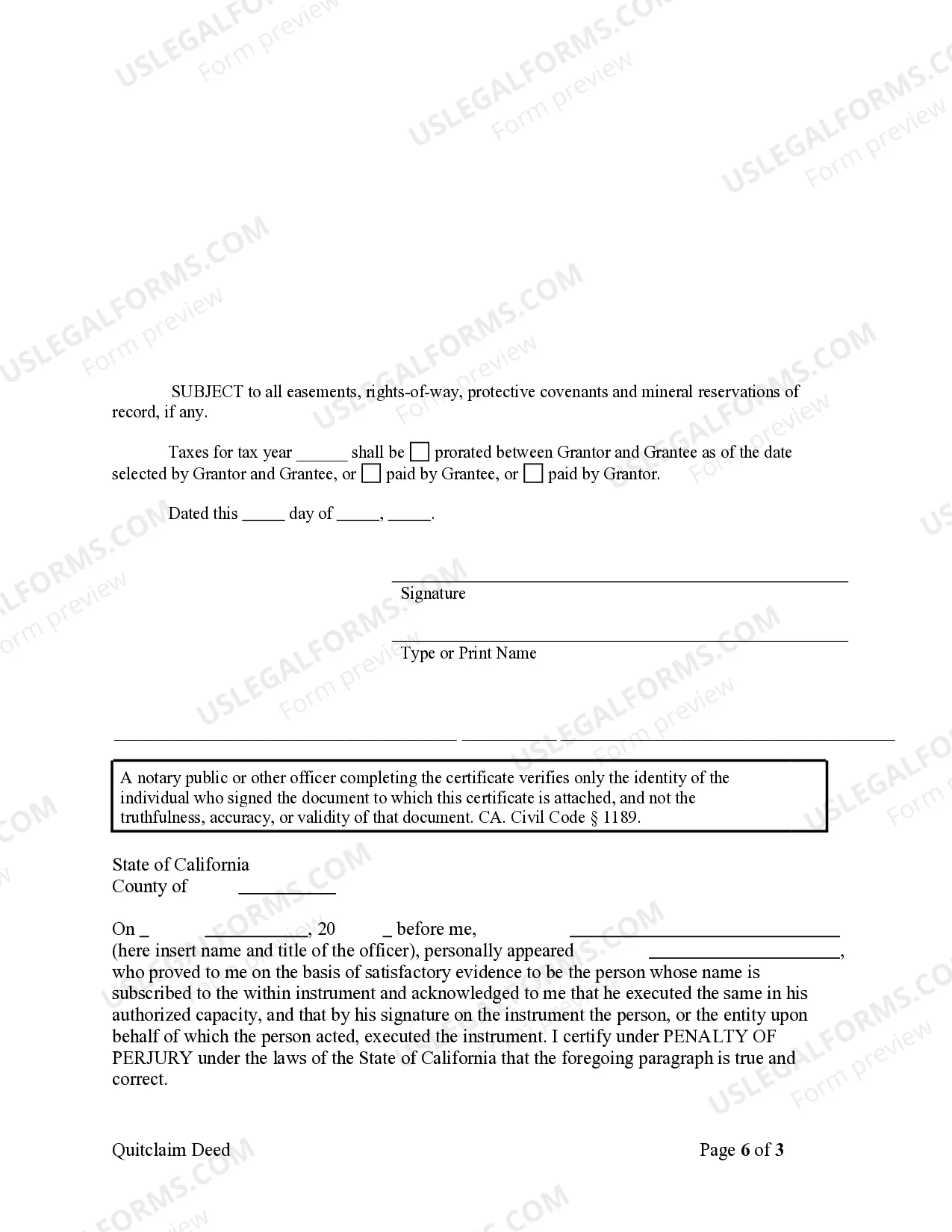 Preview Quitclaim Deed for Individual to a Trust