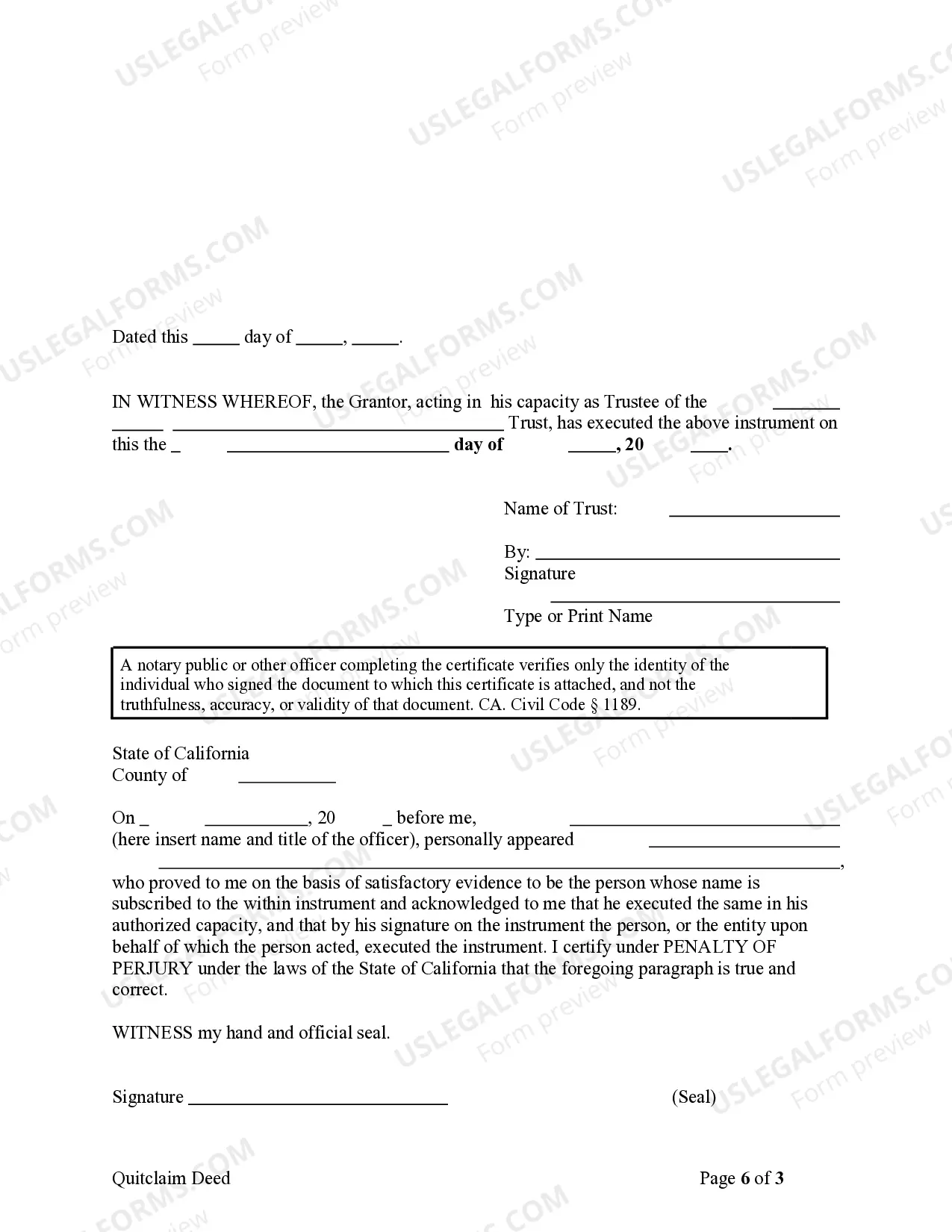 Preview Quitclaim Deed for Family Trust to Two Individuals as Joint Tenants
