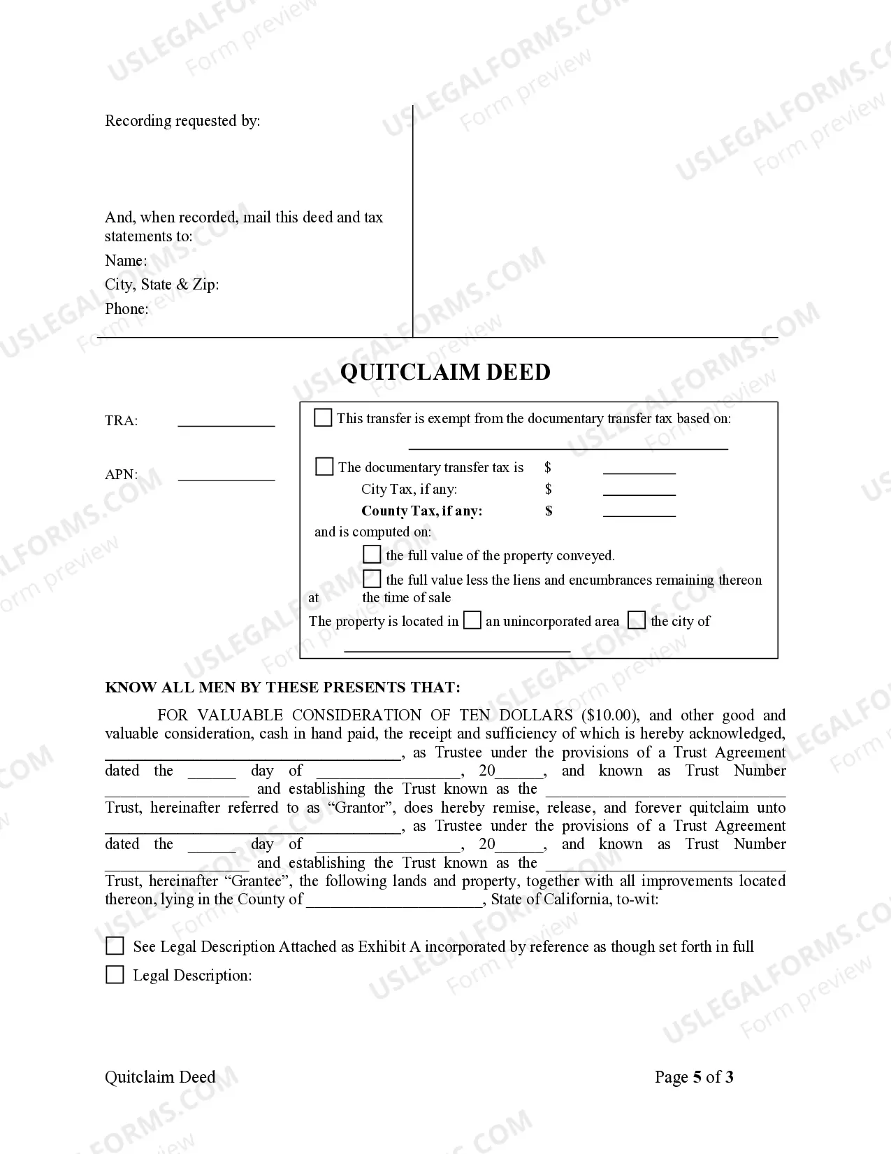 Preview Quitclaim Deed for Trust to Trust