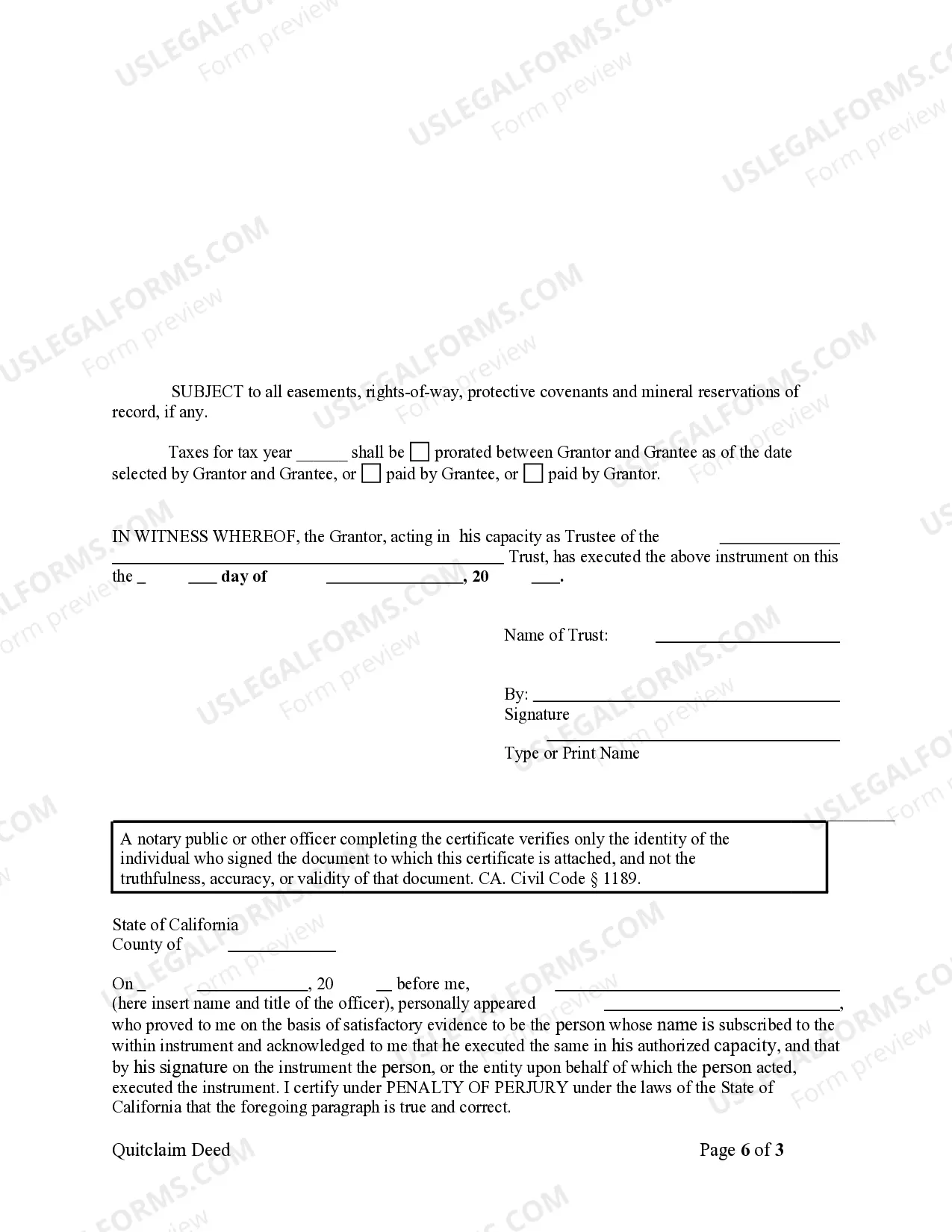Preview Quitclaim Deed for Trust to Trust