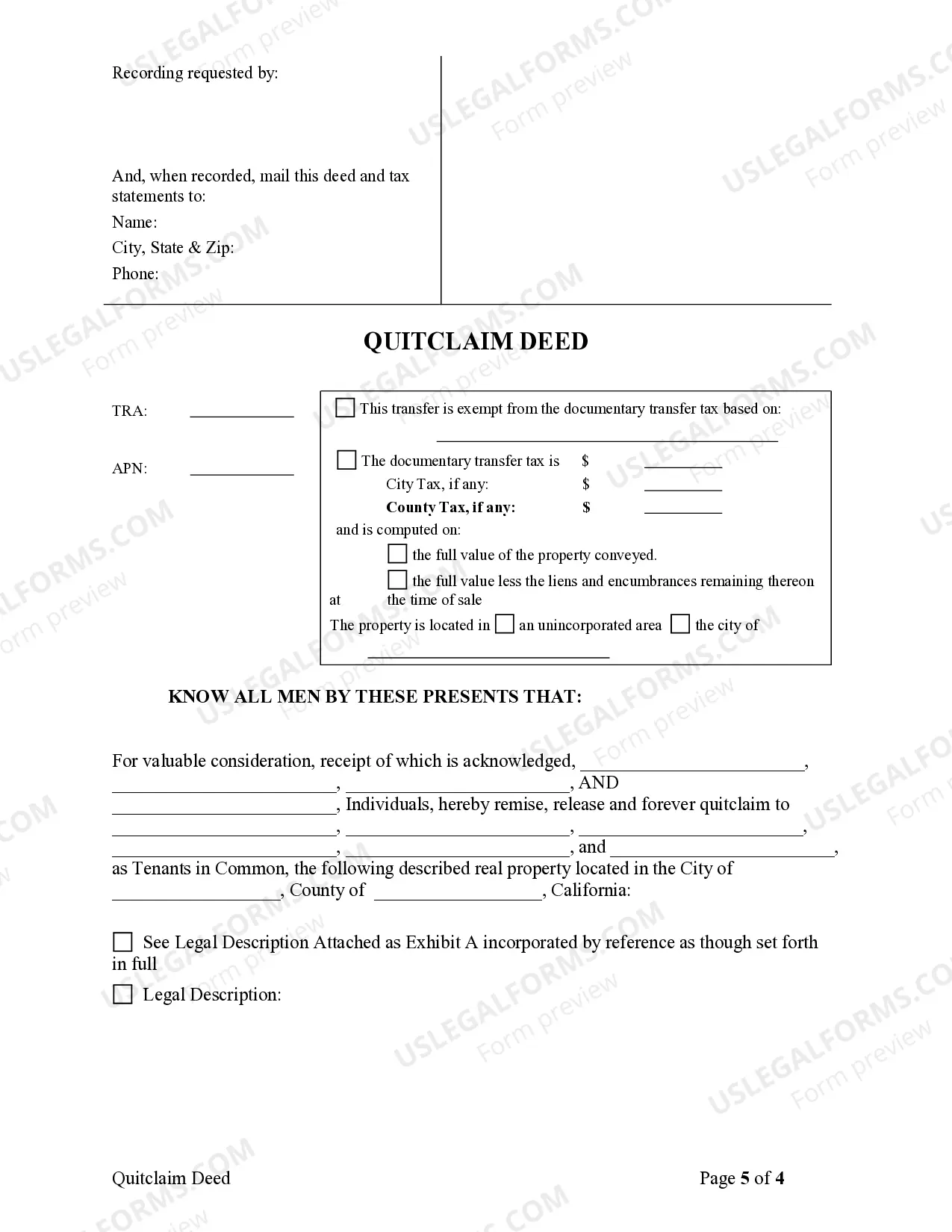 Preview Quitclaim Deed for Four Individuals to Six Individuals as Tenants in Common