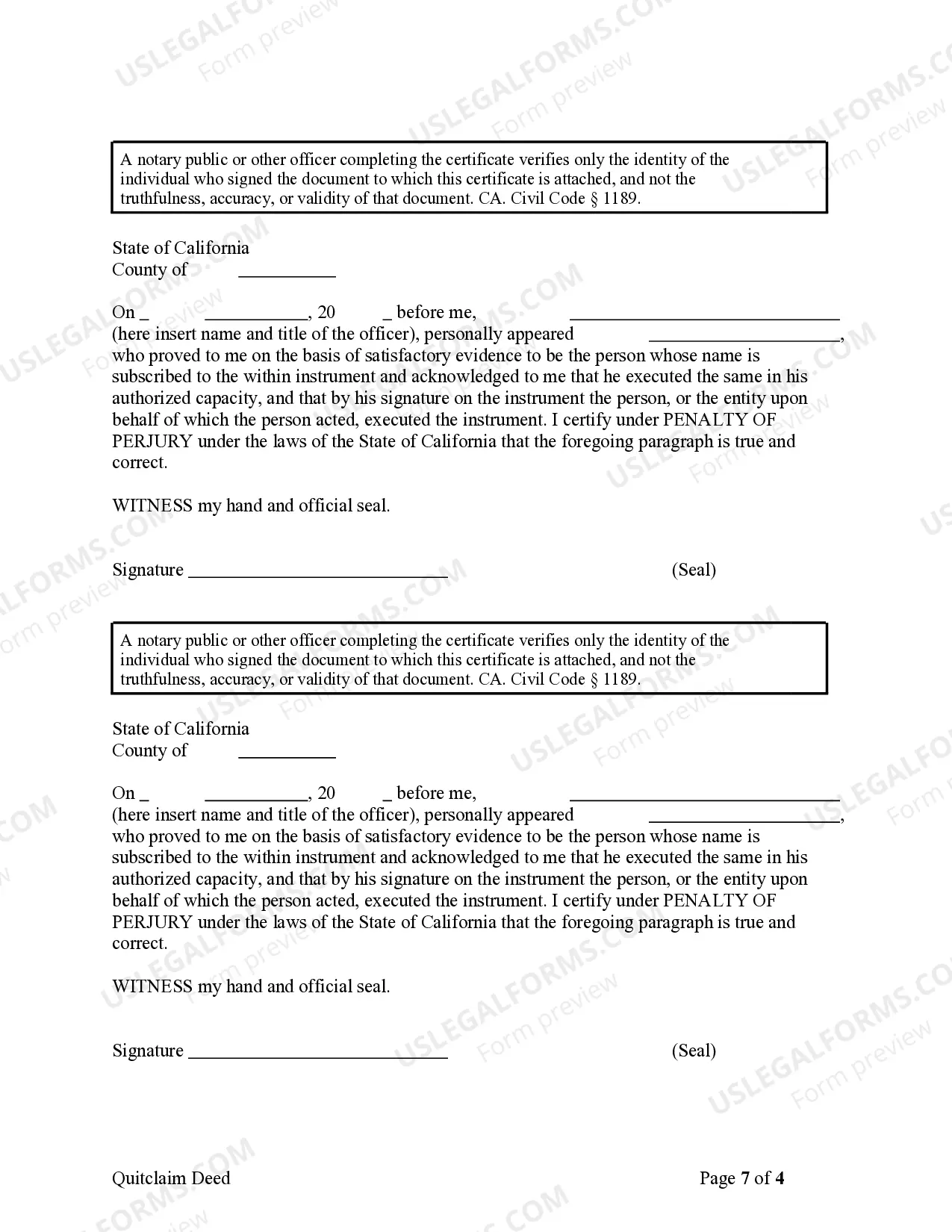 Preview Quitclaim Deed for Four Individuals to Six Individuals as Tenants in Common