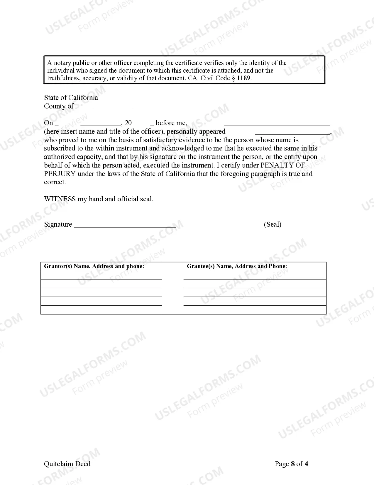 Preview Quitclaim Deed for Four Individuals to Six Individuals as Tenants in Common