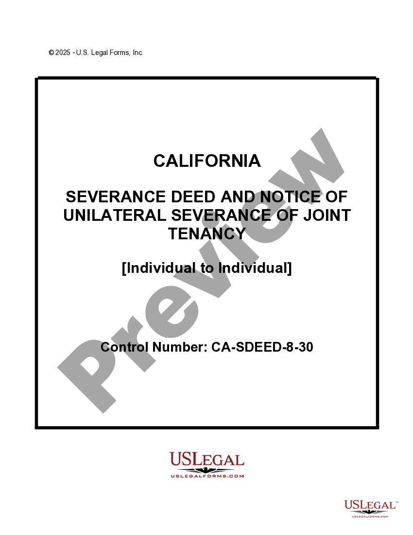Sample Deed Severing Joint Tenancy California With Right Of