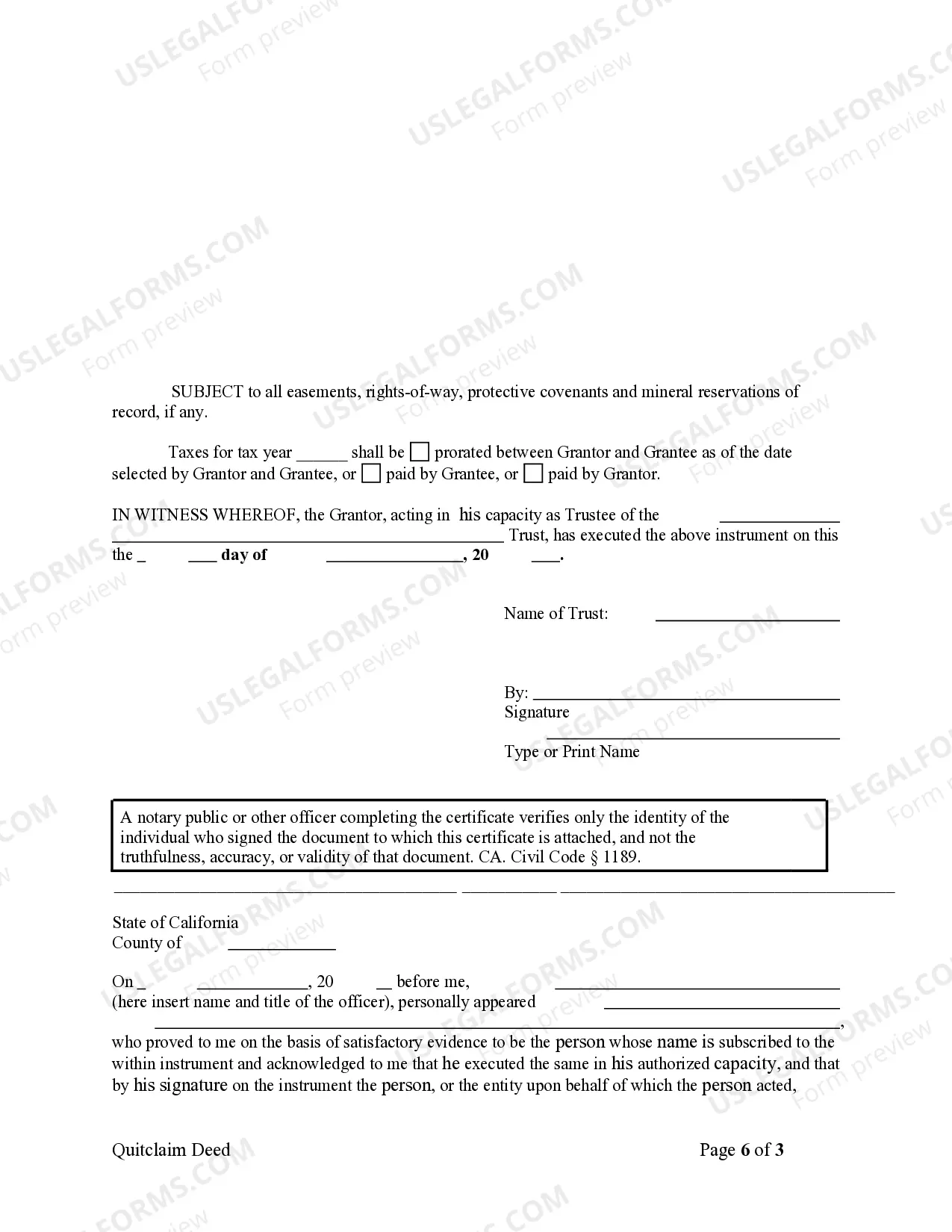 Preview Quitclaim Deed - Trust to Individual
