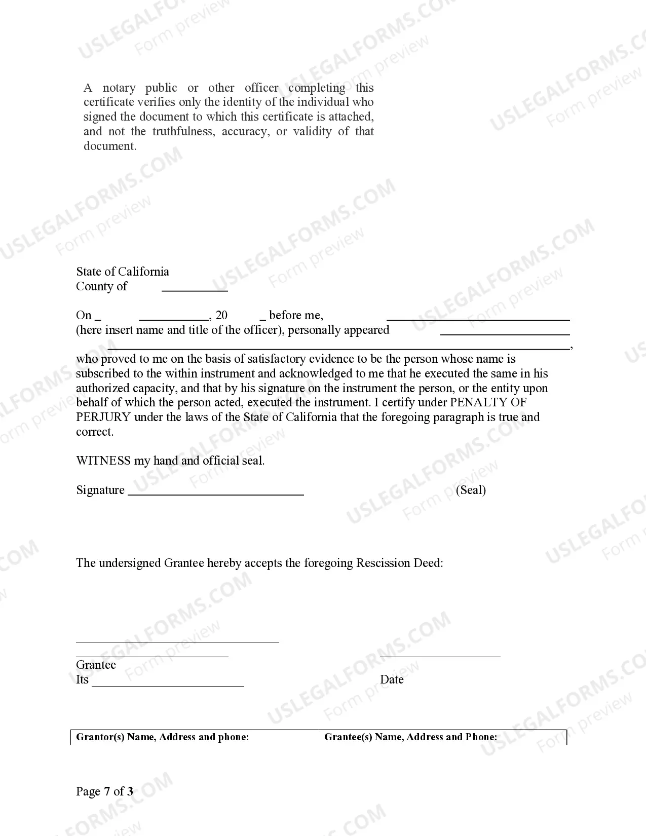 Preview Deed of Rescission - Corporation to Corporation