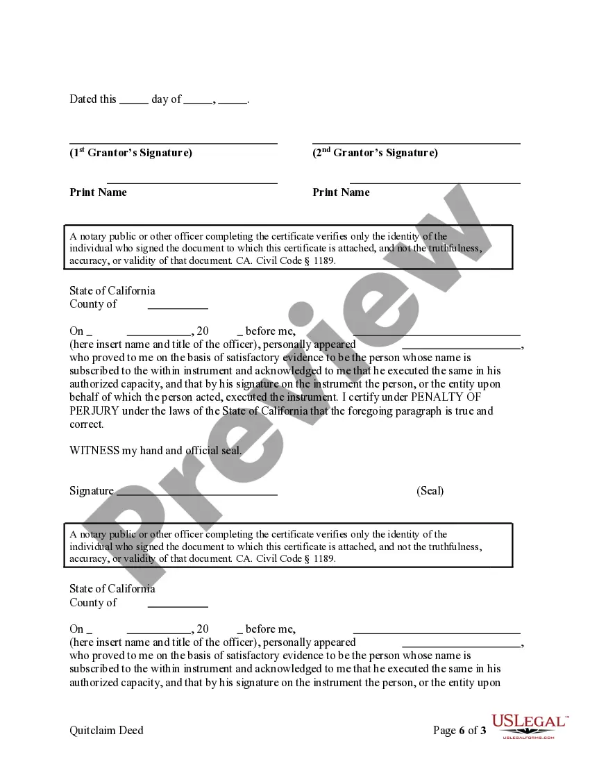 Preview Quitclaim Deed from two Individuals to Three Individuals as Joint Tenants