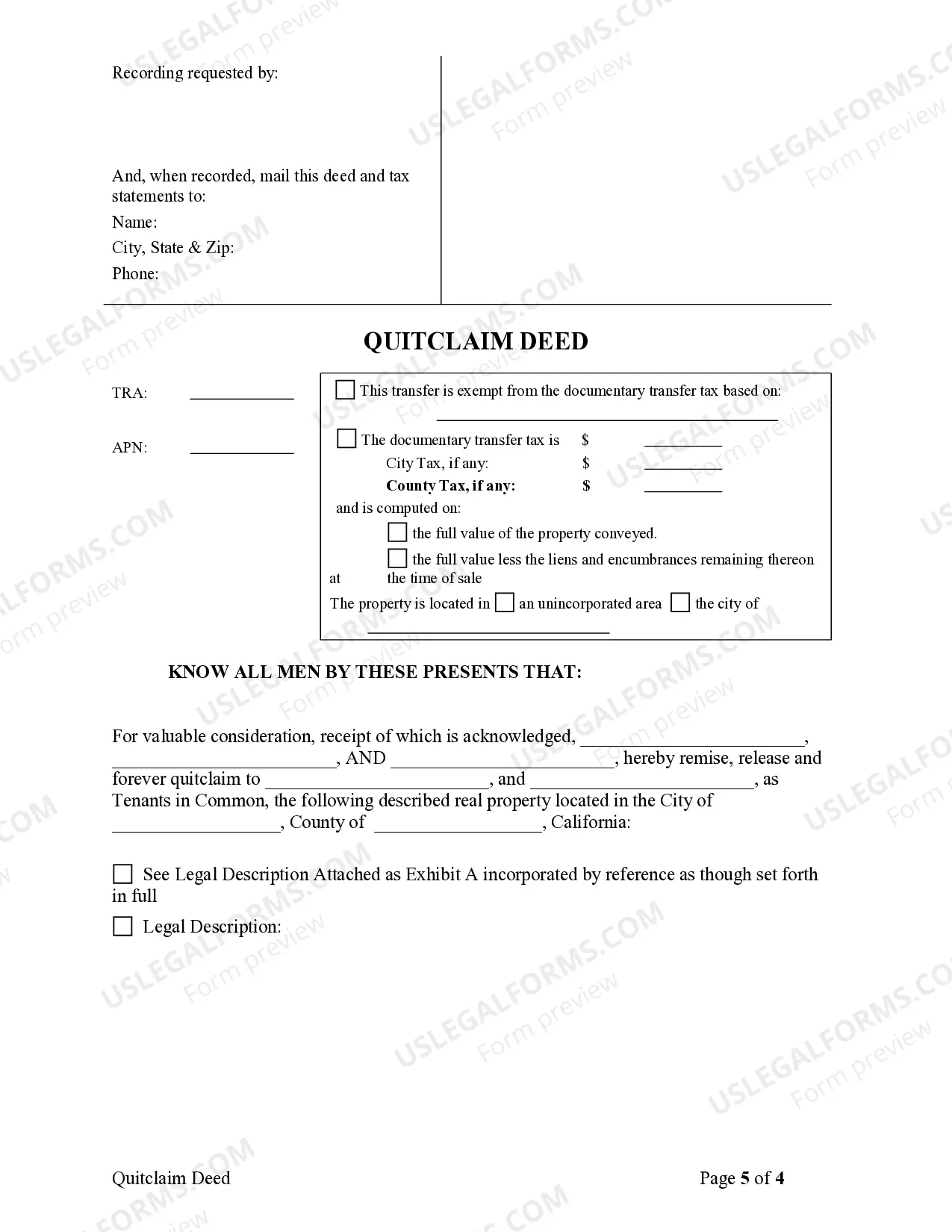 Preview Quitclaim Deed for Three Individuals to Two Individuals as Tenants in Common