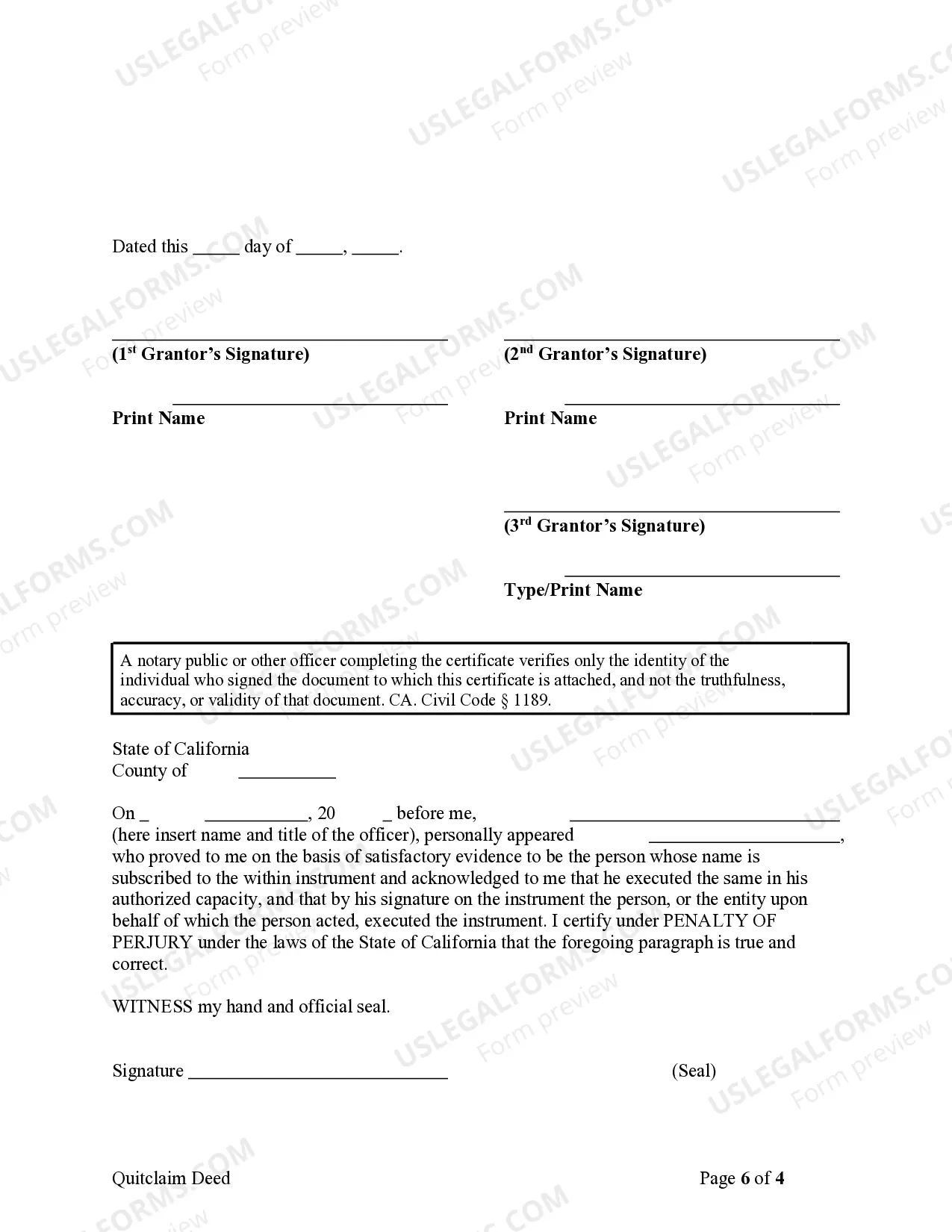 Preview Quitclaim Deed for Three Individuals to Five Individuals as Joint Tenants