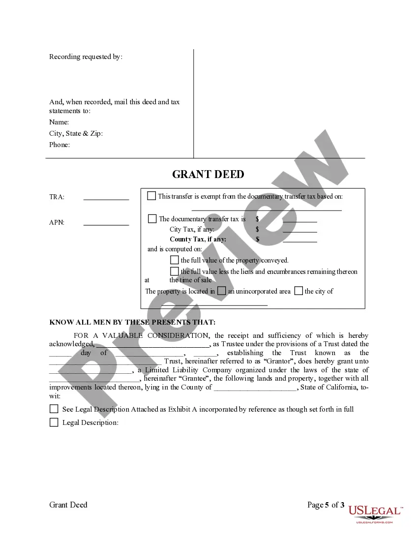 Preview Grant Deed from a Trust to LLC