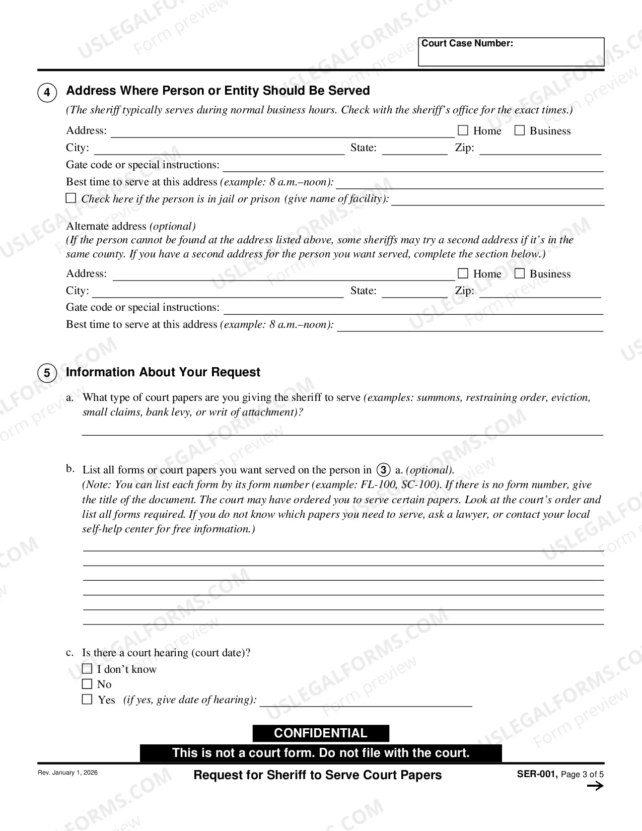 Preview Request for Shefiff to Serve Court Papers