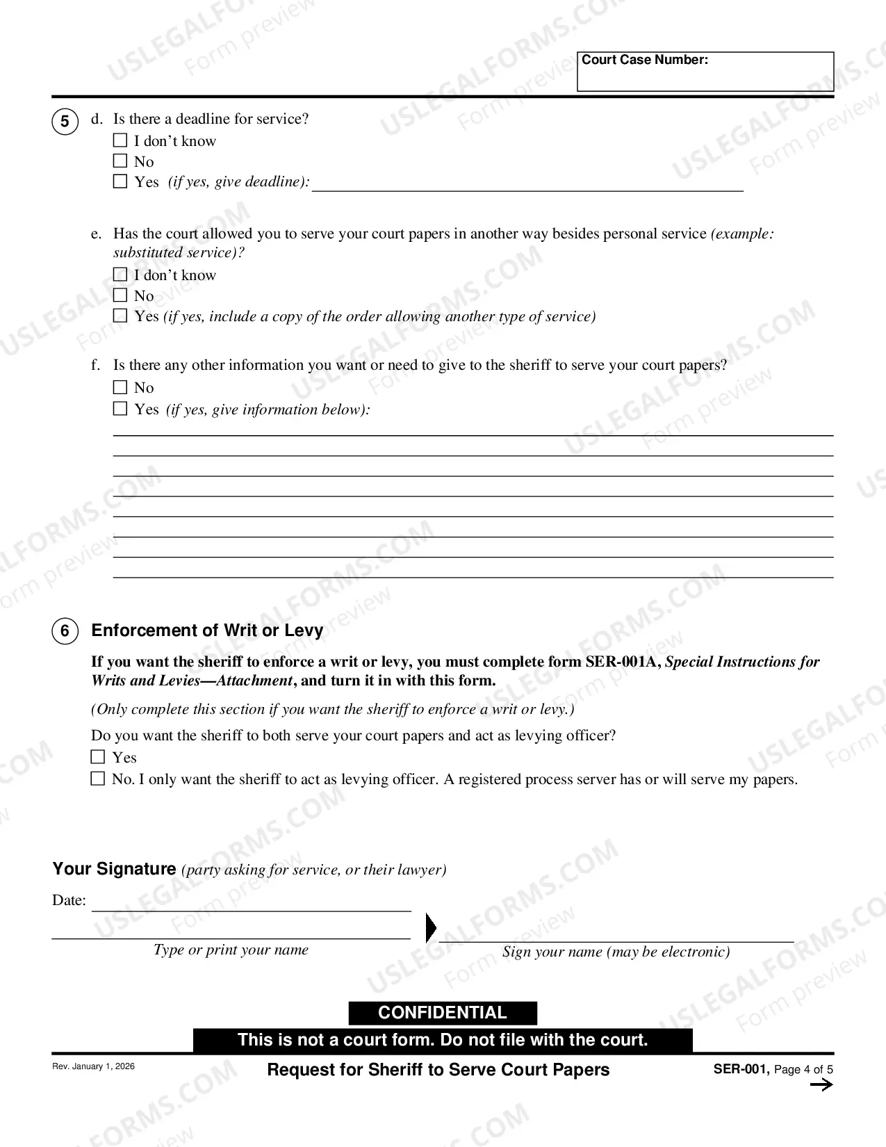 Preview Request for Shefiff to Serve Court Papers