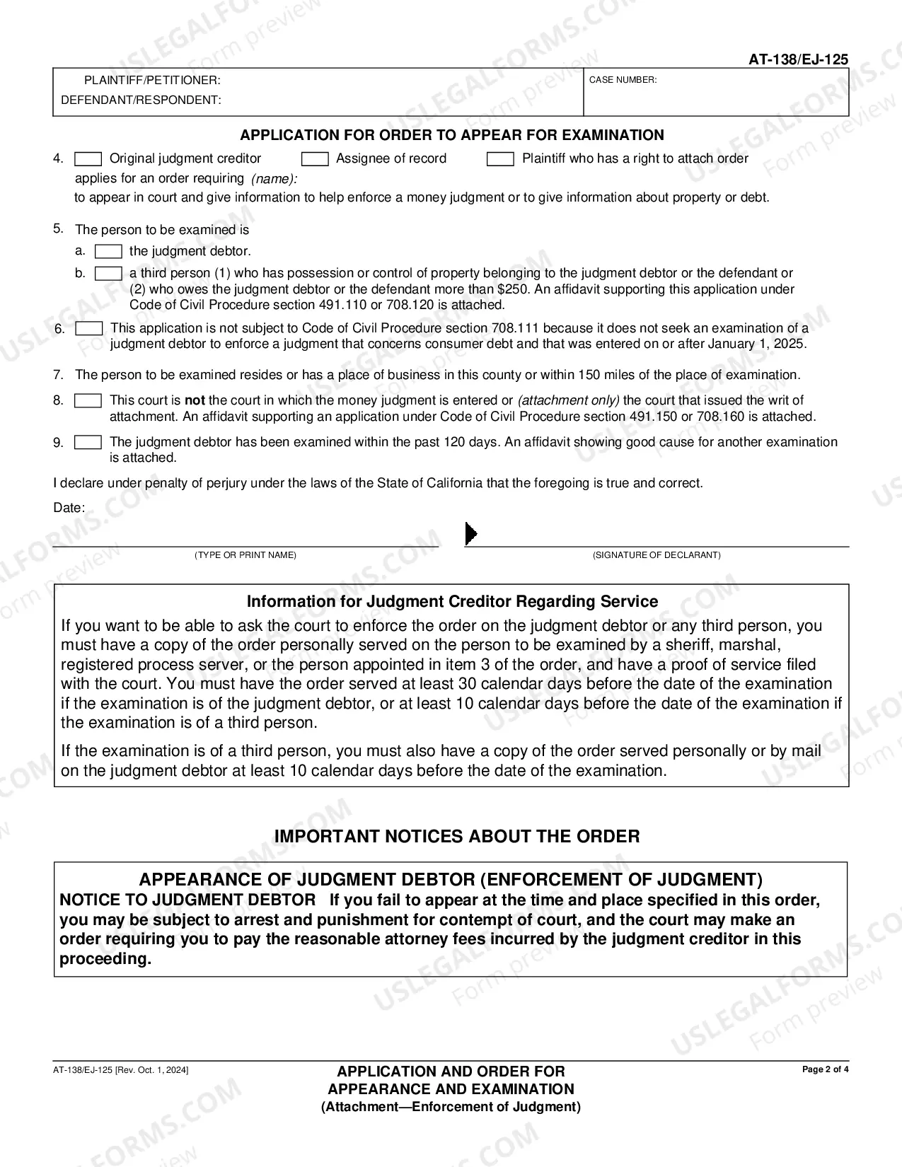 Preview Application And Order For Appearance And Examination
