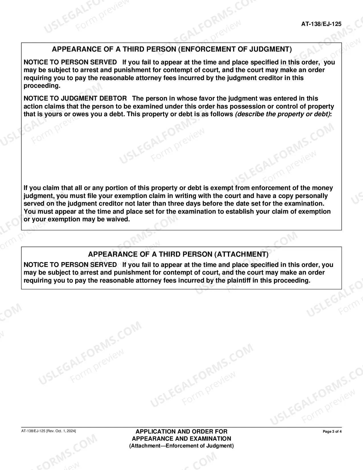 Preview Application And Order For Appearance And Examination