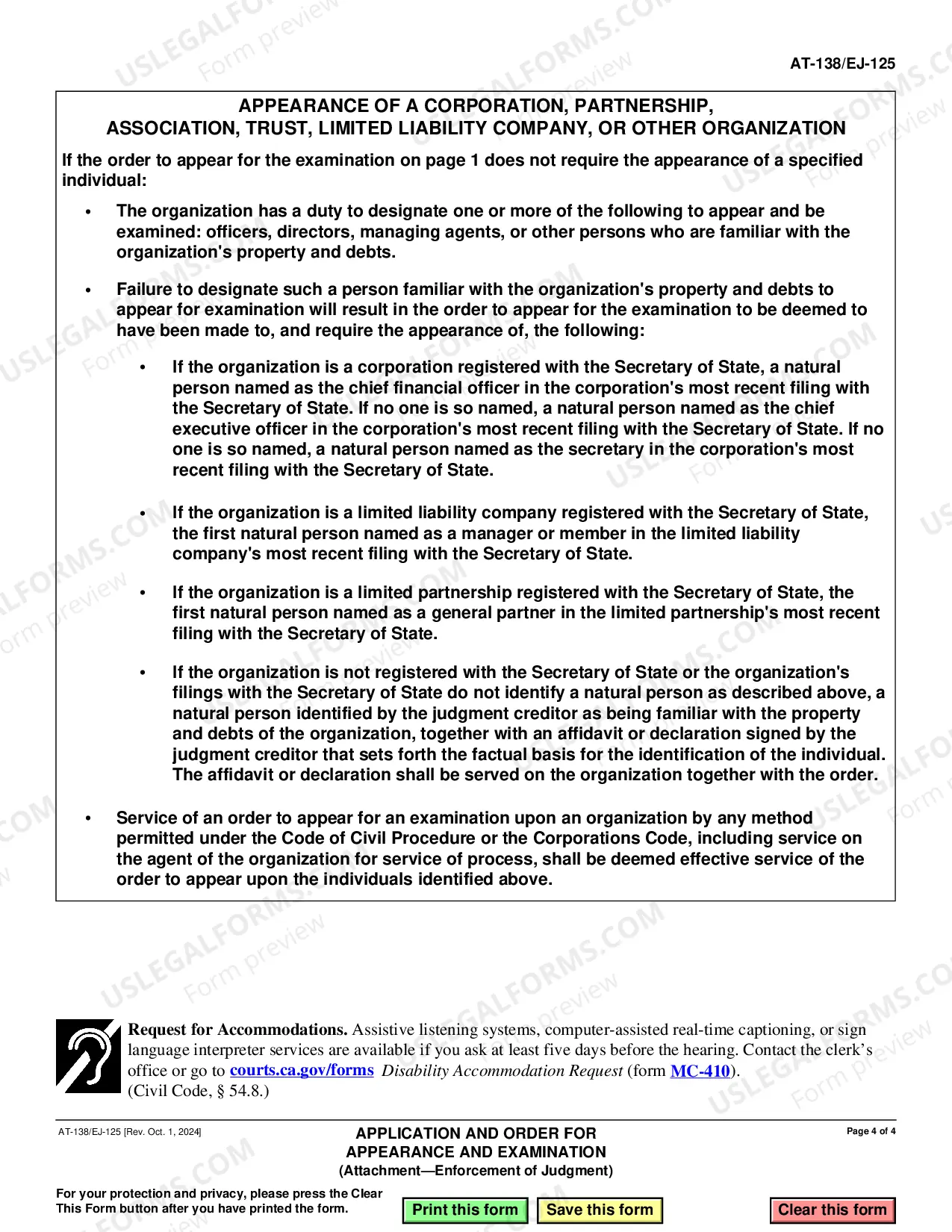 Preview Application And Order For Appearance And Examination