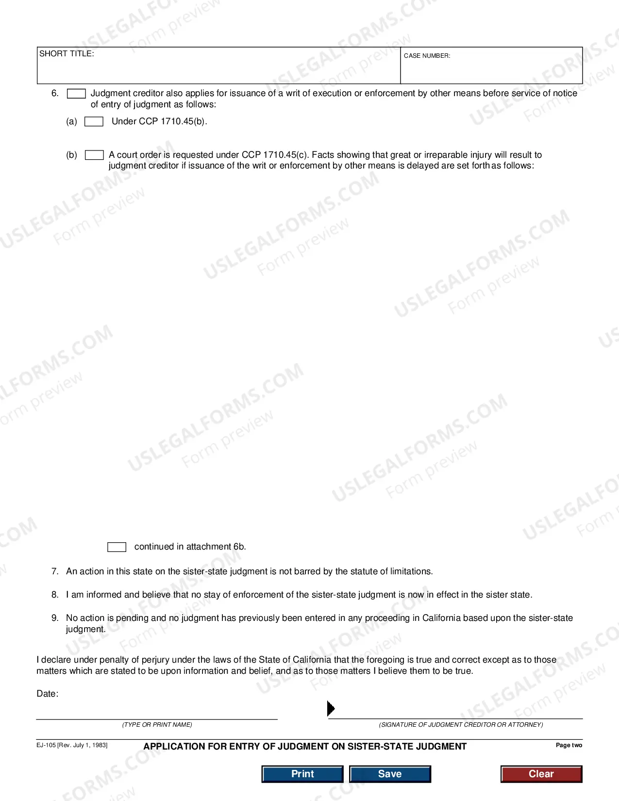 Preview Application For Entry Of Judgment On Sister-State Judgment